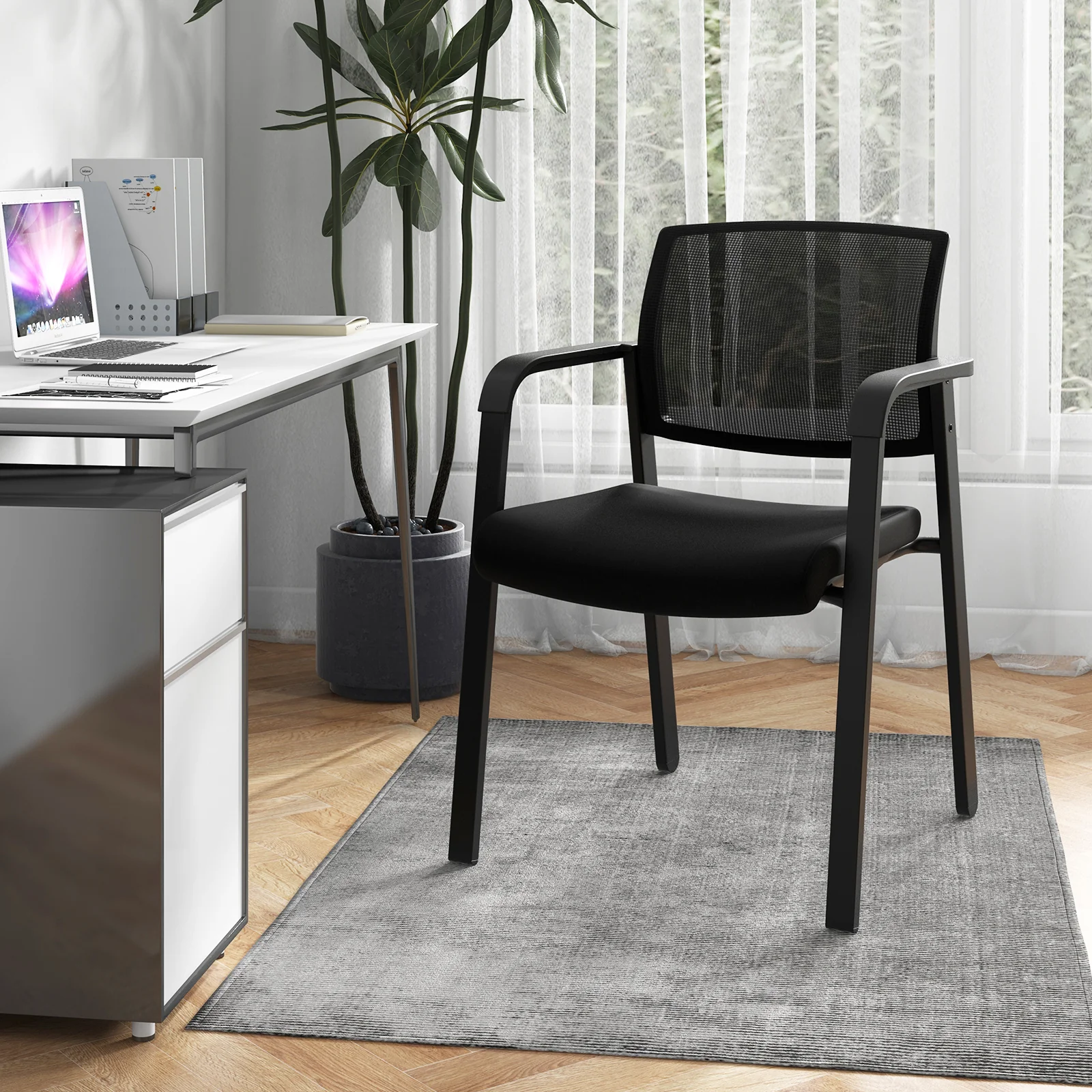 Stackable Reception Chairs, Set of 2, Black - Image 3
