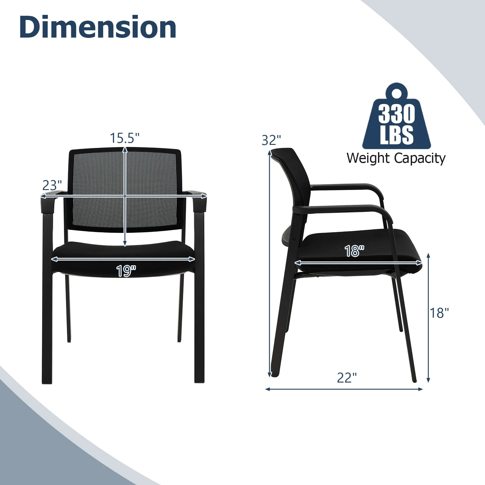 Stackable Reception Chairs, Set of 2, Black - Image 6