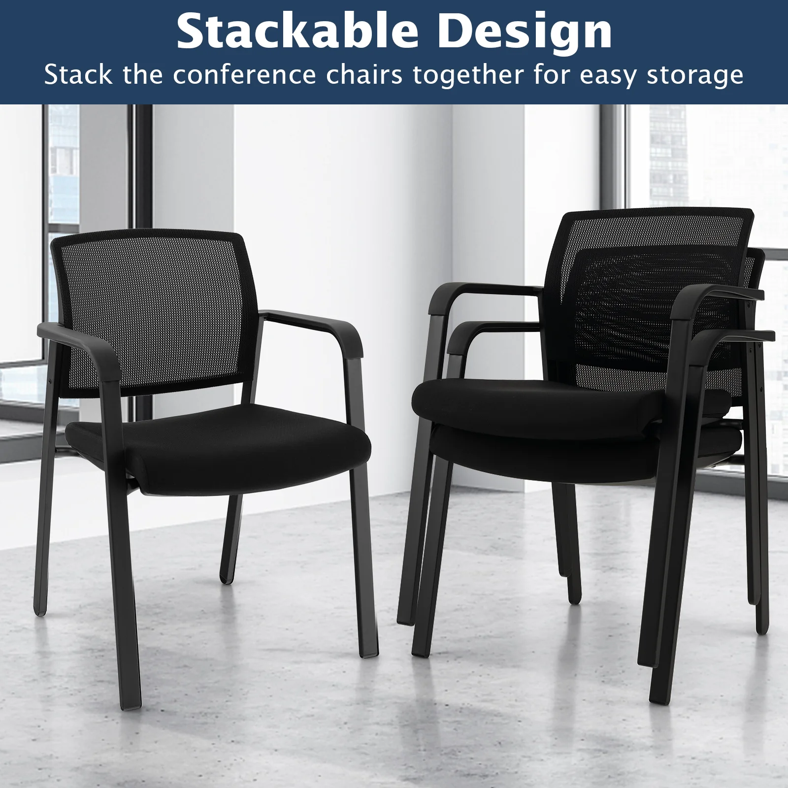 Stackable Reception Chairs, Set of 2, Black - Image 8