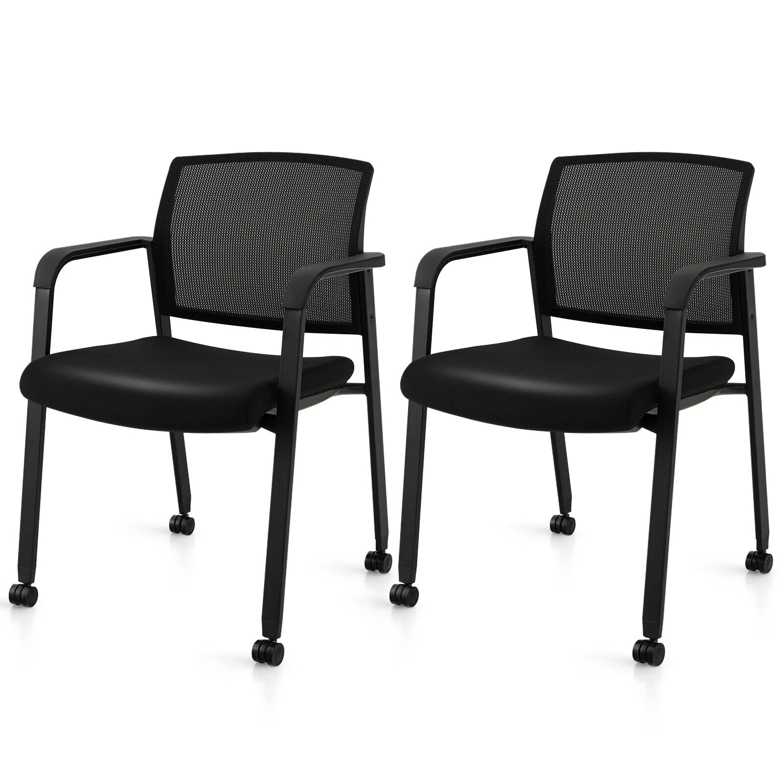 Stackable Rolling Office Chairs, Mesh Backrest, Set of 2, Black - Image 4
