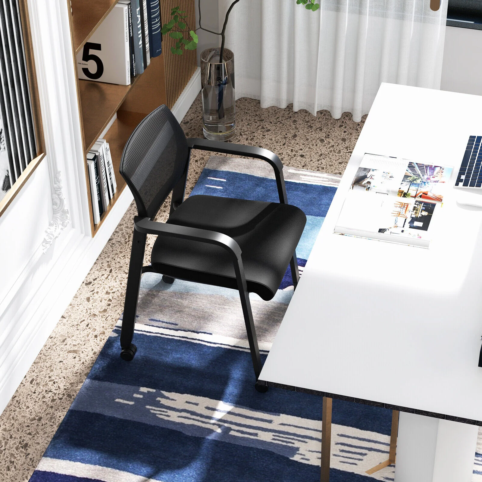Stackable Rolling Office Chairs, Mesh Backrest, Set of 2, Black - Image 6