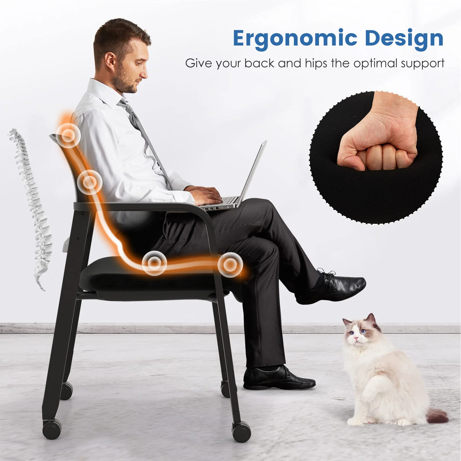 Stackable Rolling Office Chairs, Mesh Backrest, Set of 2, Black - Image 7