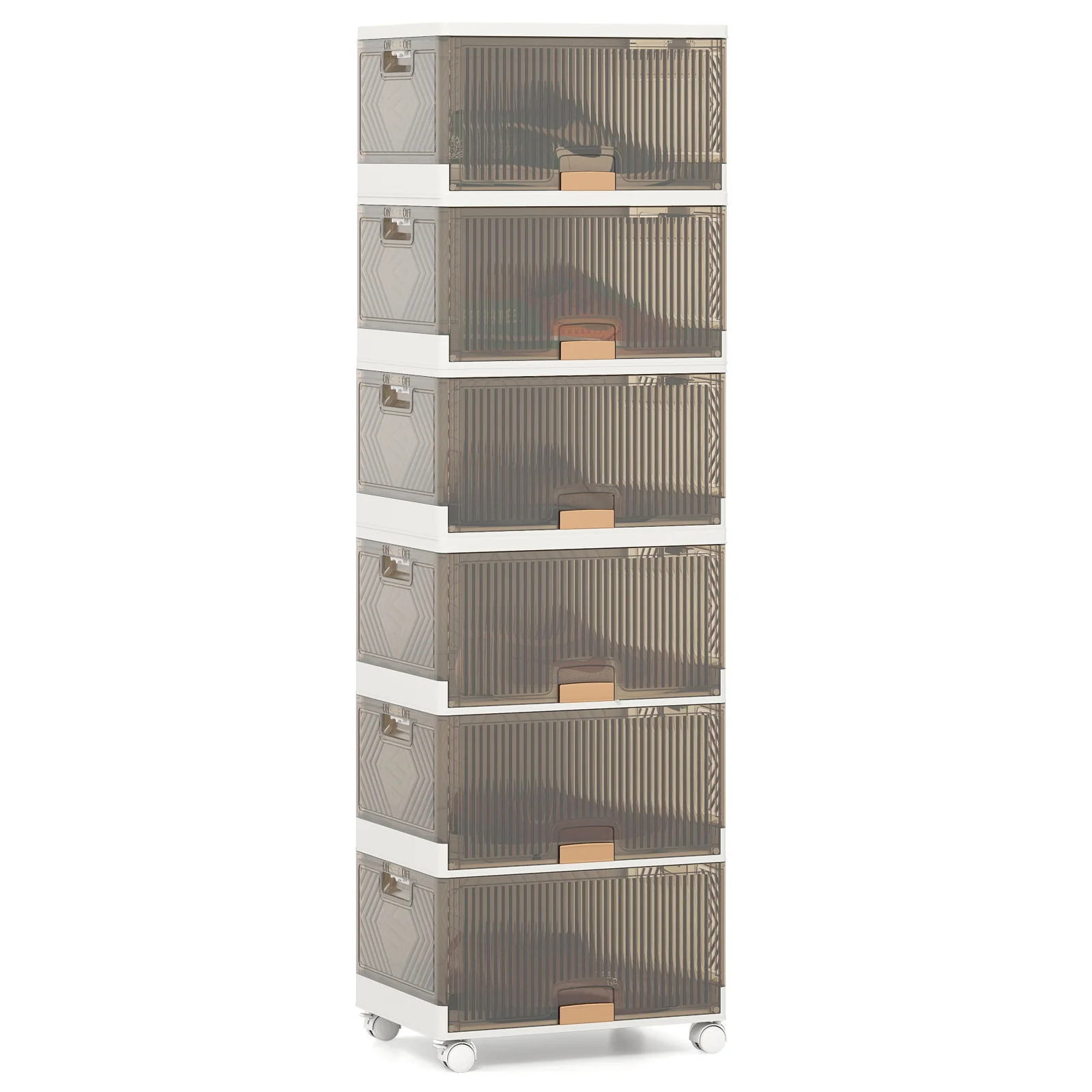 Stackable Storage Bins, 6 Cube, Detachable Wheels, White