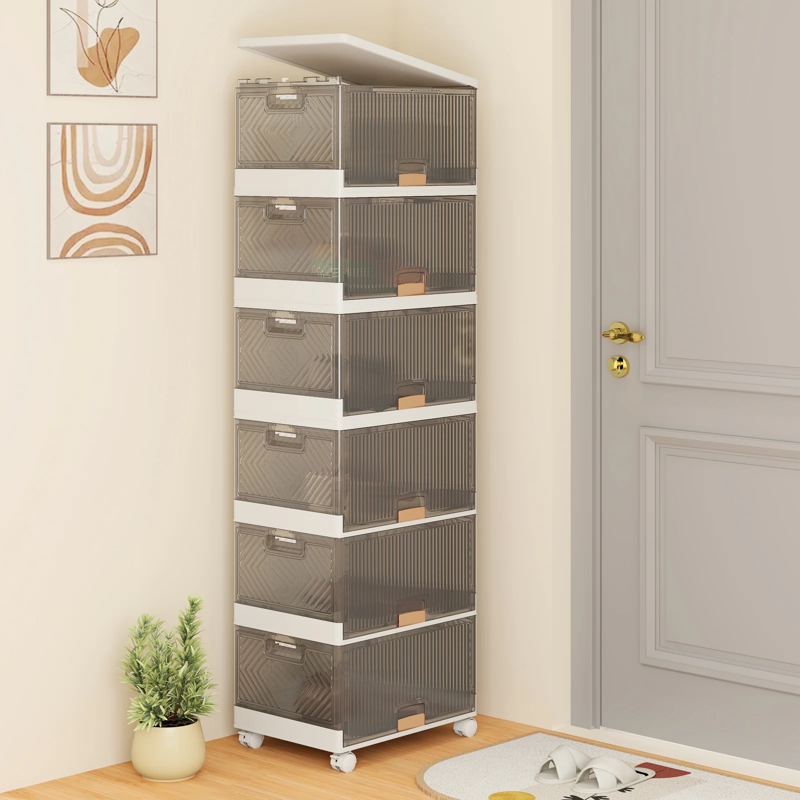 Stackable Storage Bins, 6 Cube, Detachable Wheels, White - Image 2
