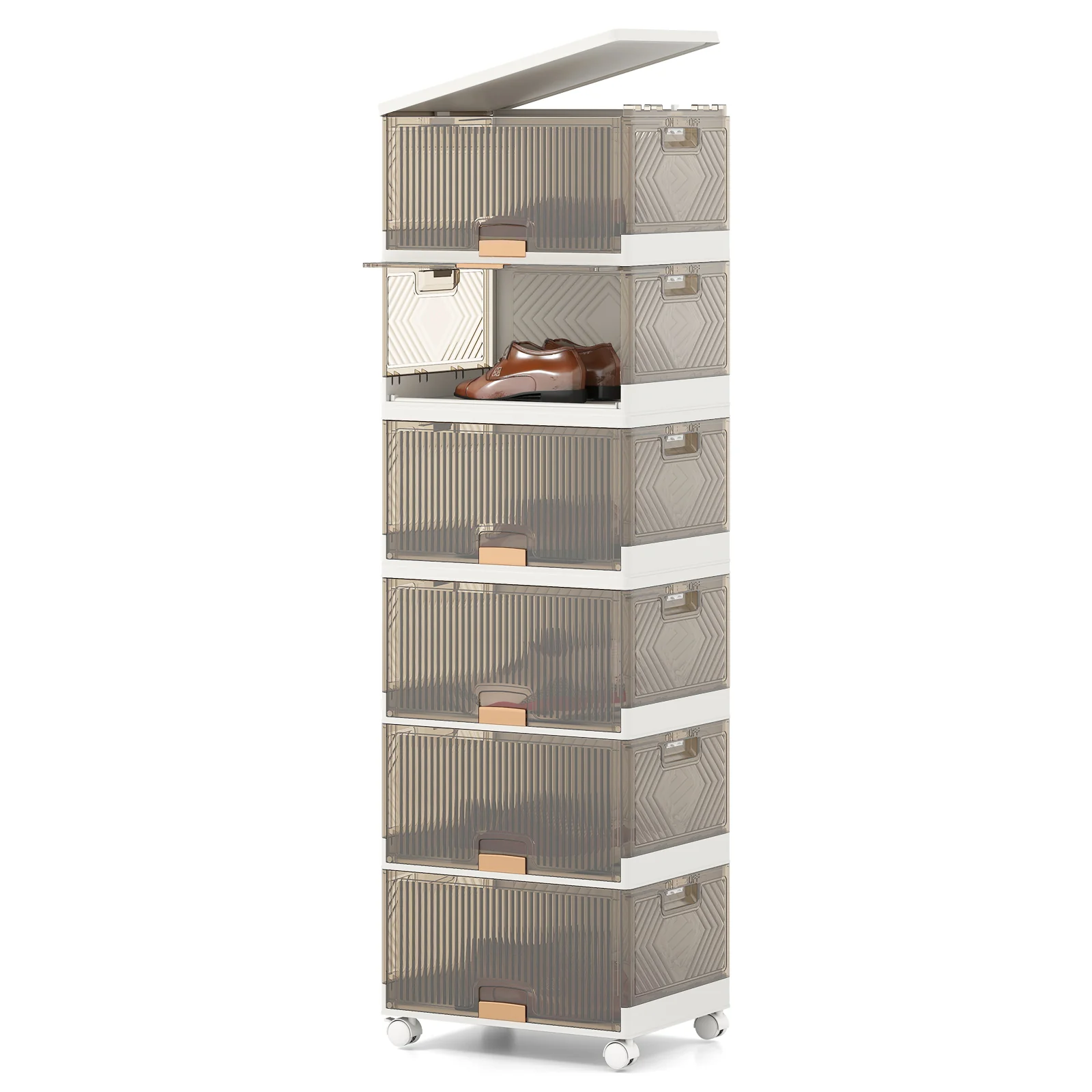 Stackable Storage Bins, 6 Cube, Detachable Wheels, White - Image 5