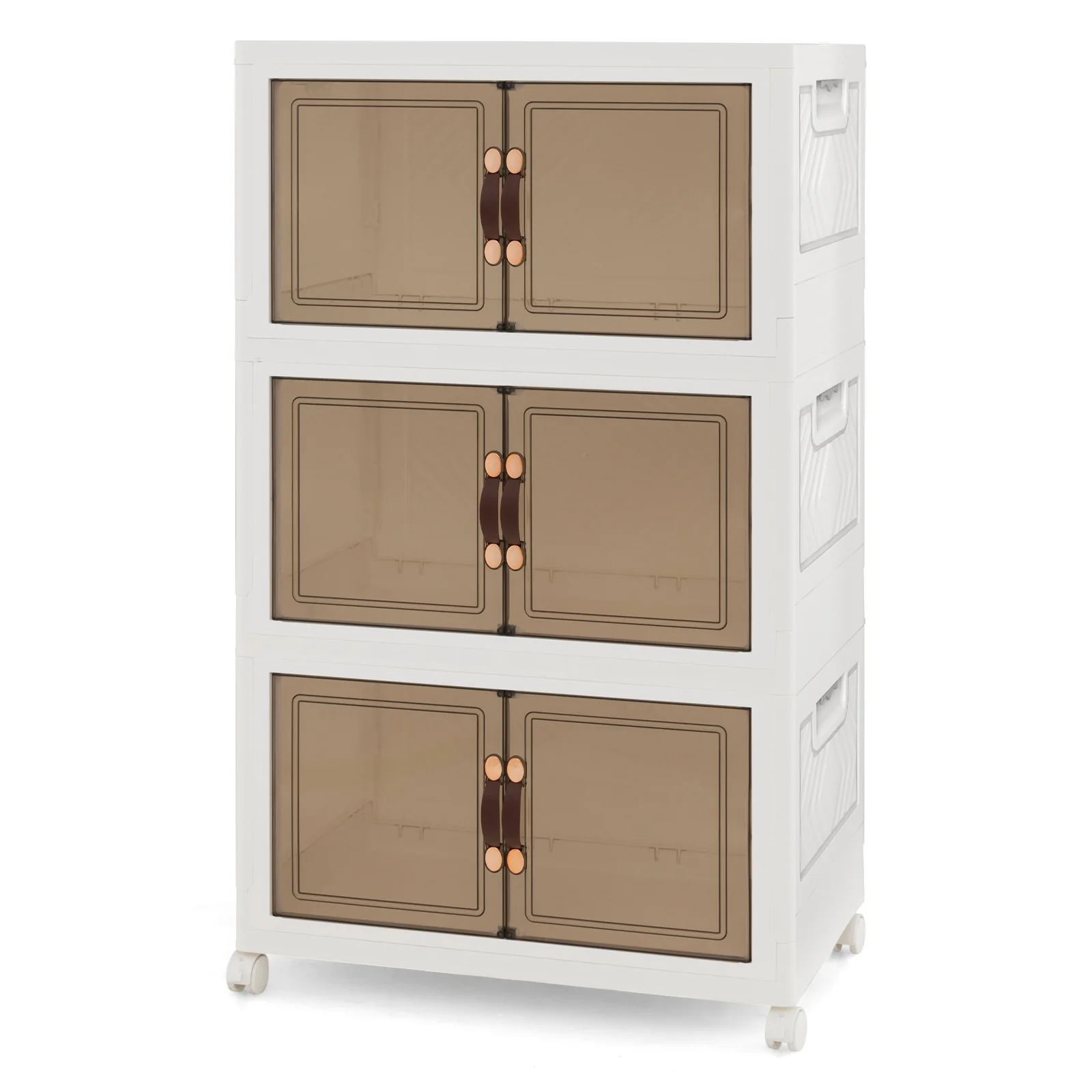 Stackable Storage Bins With Lockable Wheels, 3 Pack, White