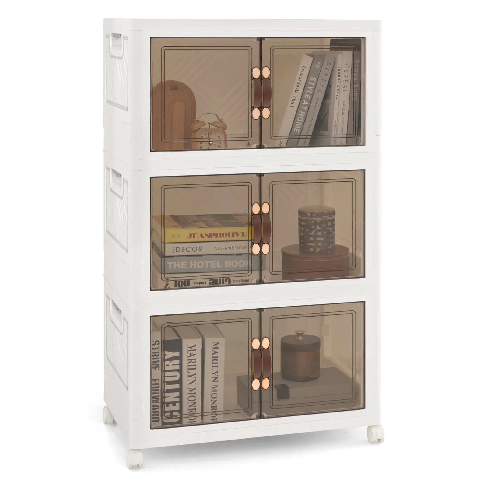 Stackable Storage Bins With Lockable Wheels, 3 Pack, White - Image 5