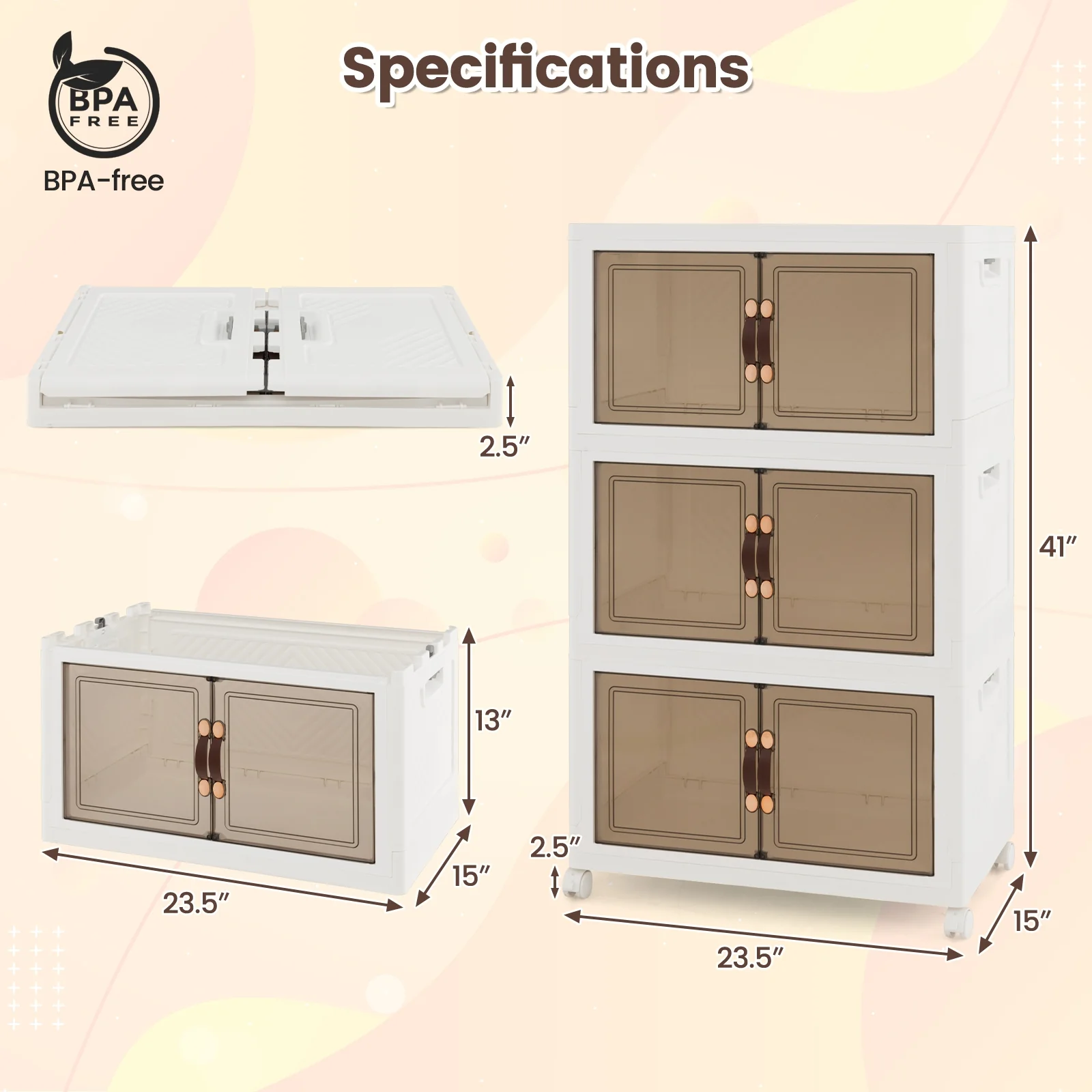 Stackable Storage Bins With Lockable Wheels, 3 Pack, White - Image 6