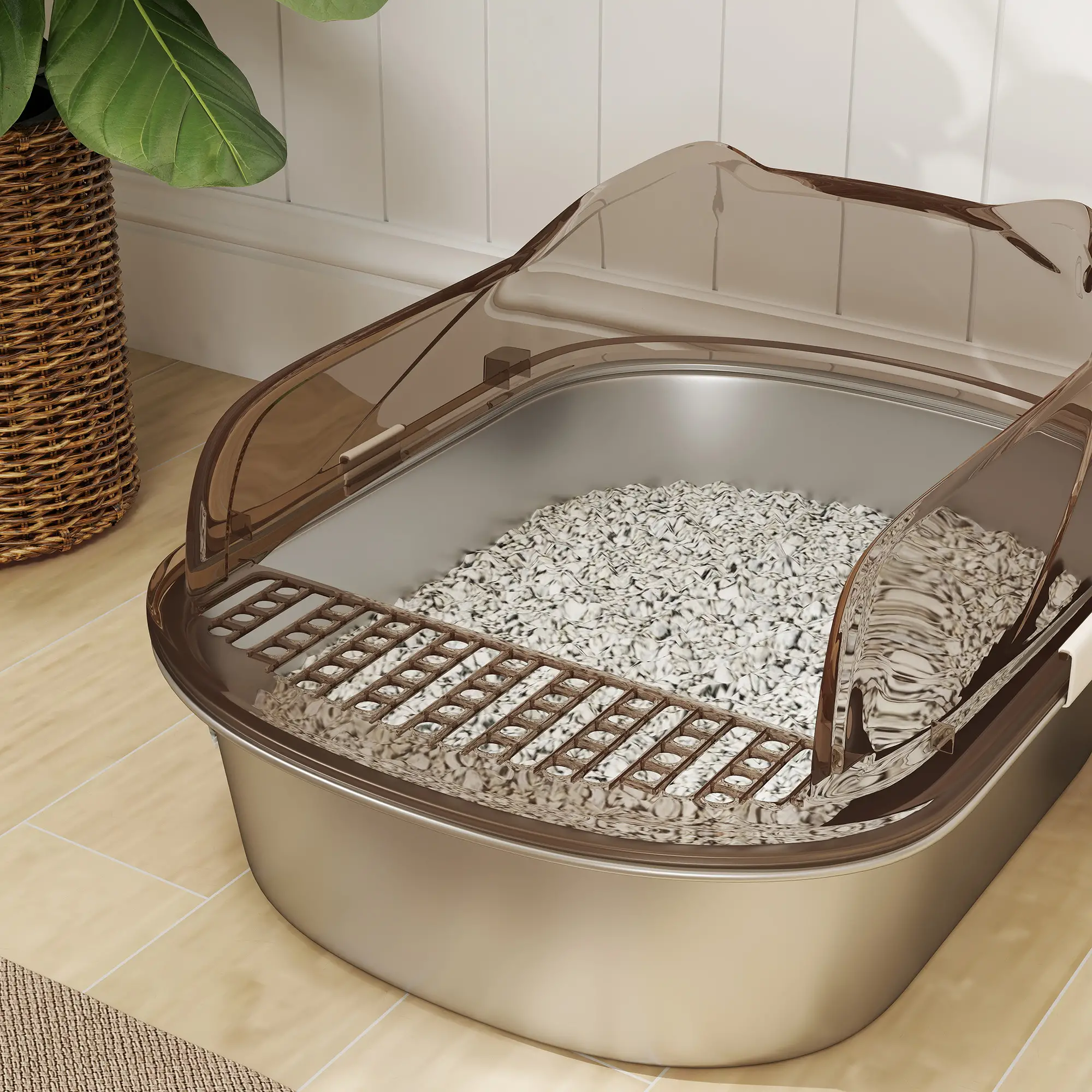 Stainless Steel Cat Litter Box, High Sided, Steps, Scoop, Anti-Leak - Image 10