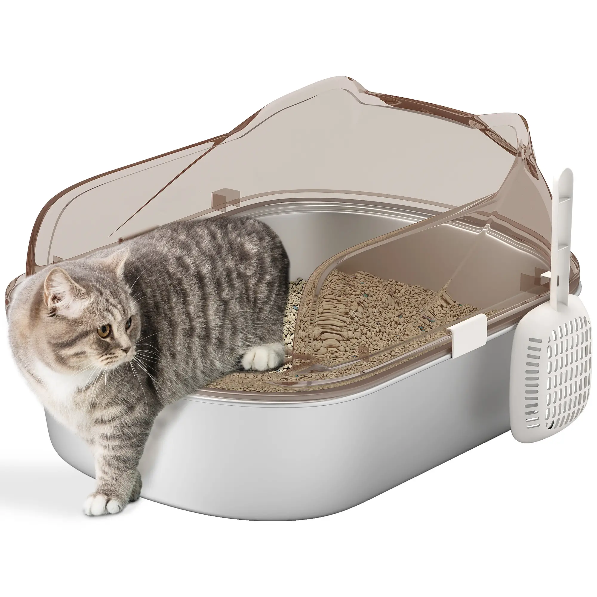 Stainless Steel Cat Litter Box, High Sided, Steps, Scoop, Anti-Leak - Image 11
