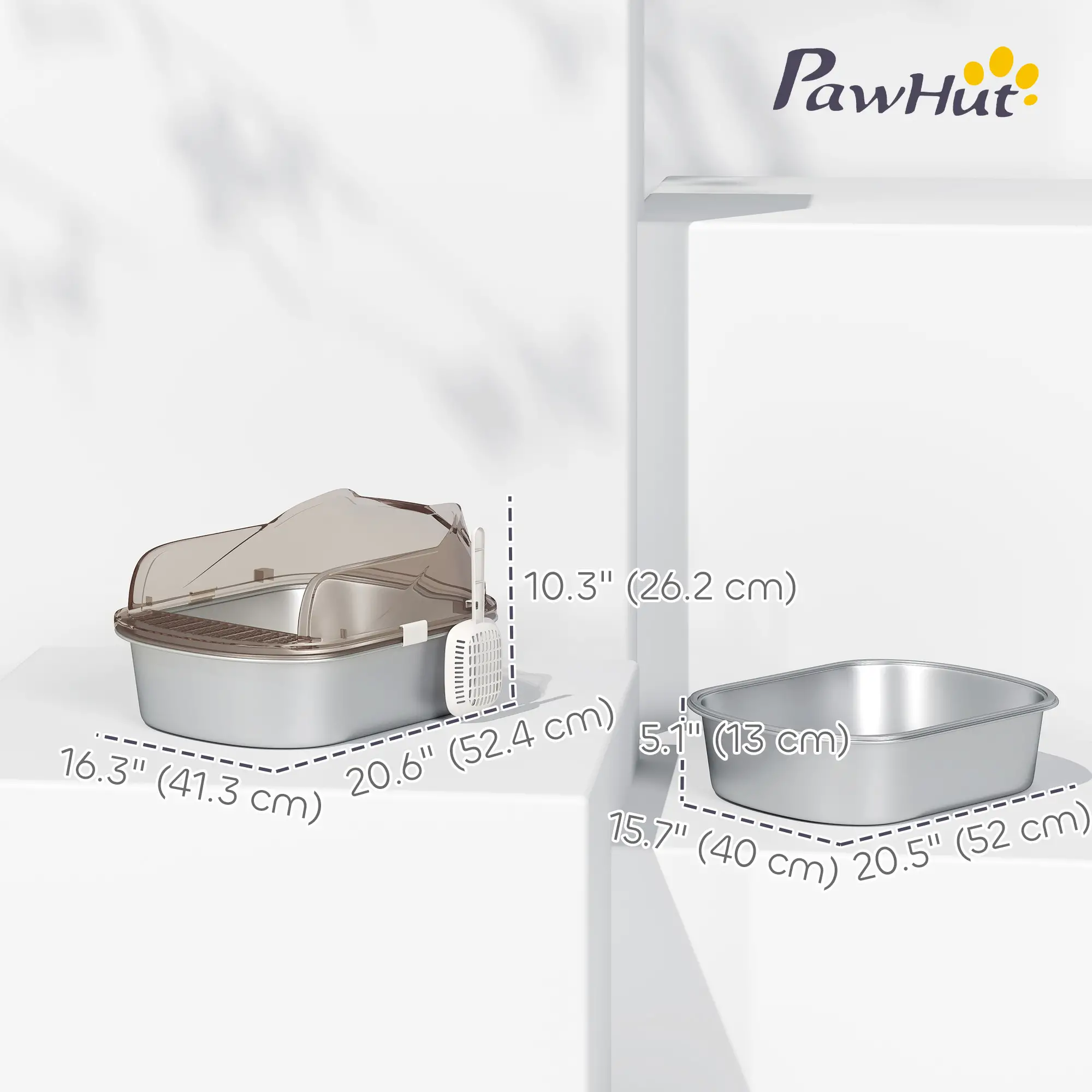 Stainless Steel Cat Litter Box, High Sided, Steps, Scoop, Anti-Leak - Image 3