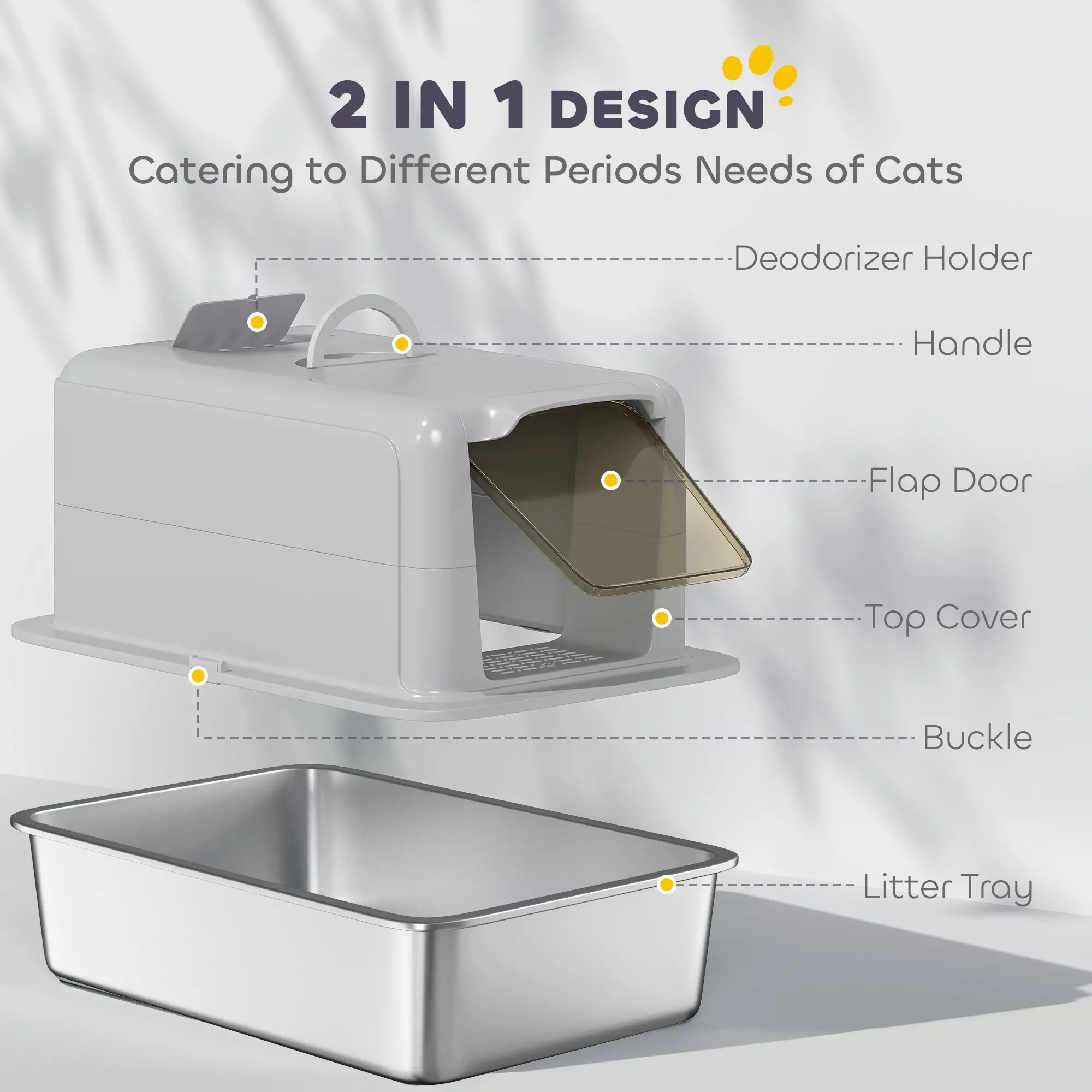 Stainless Steel Cat Litter Box, Removable Lid & Scoop, Grey - Image 4