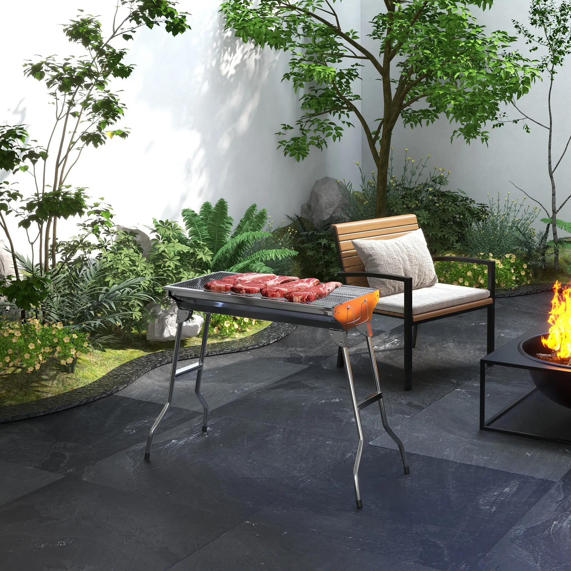 Stainless Steel Charcoal BBQ Grill, Portable With Handles - Image 2