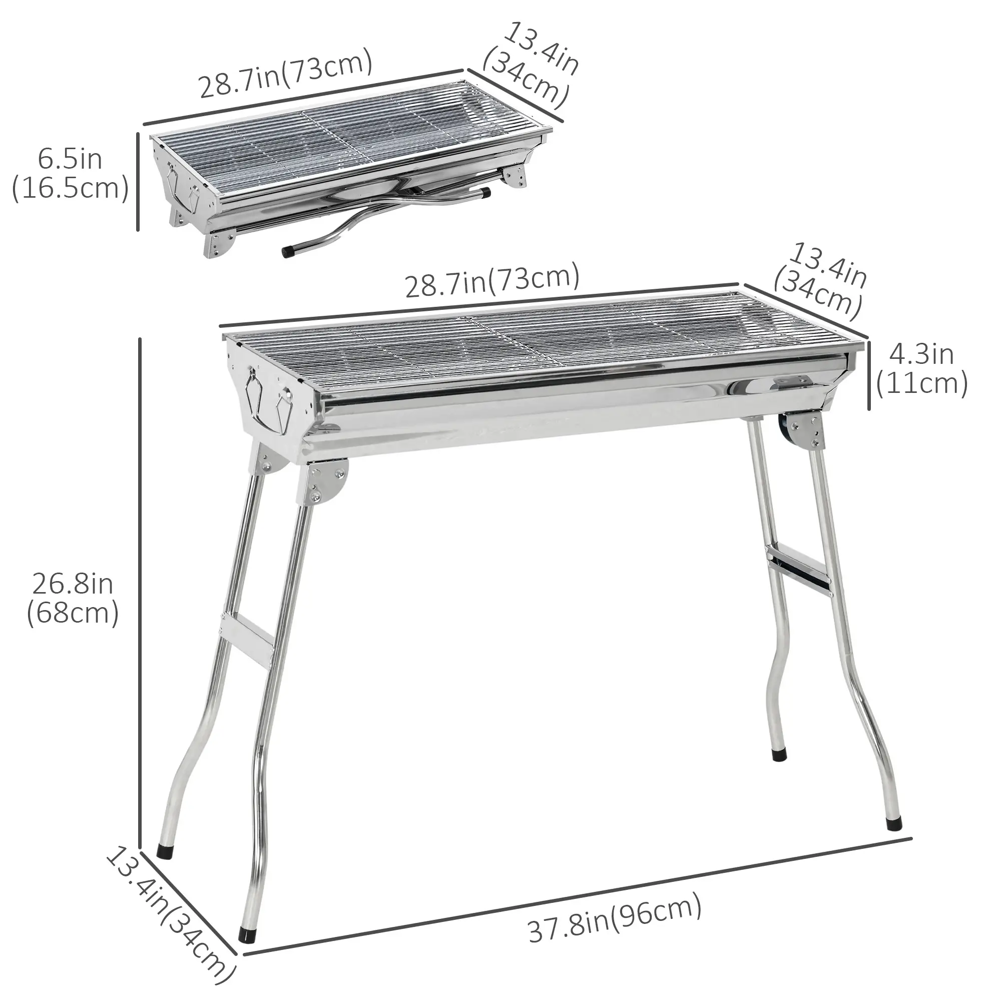 Stainless Steel Charcoal BBQ Grill, Portable With Handles - Image 3