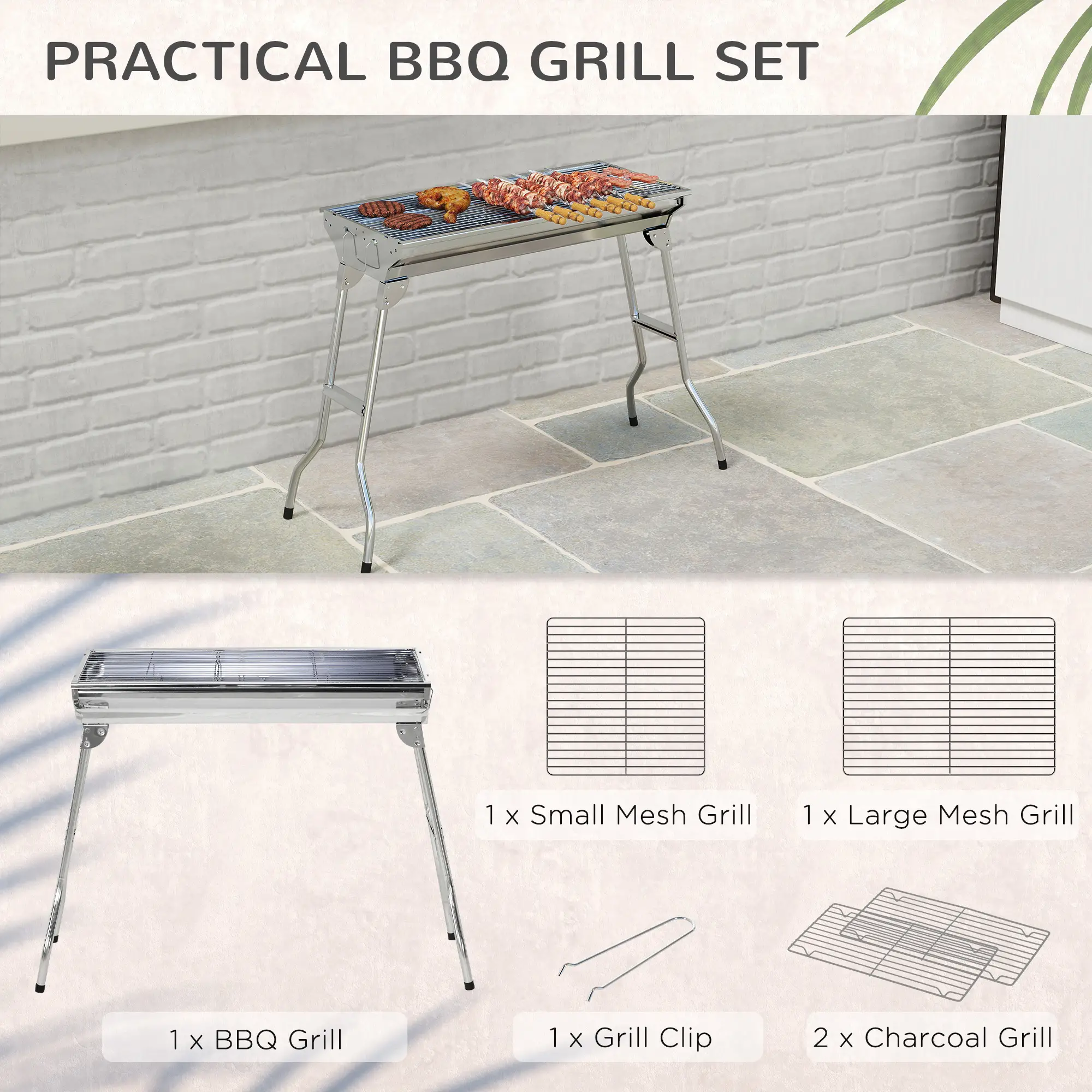 Stainless Steel Charcoal BBQ Grill, Portable With Handles - Image 4