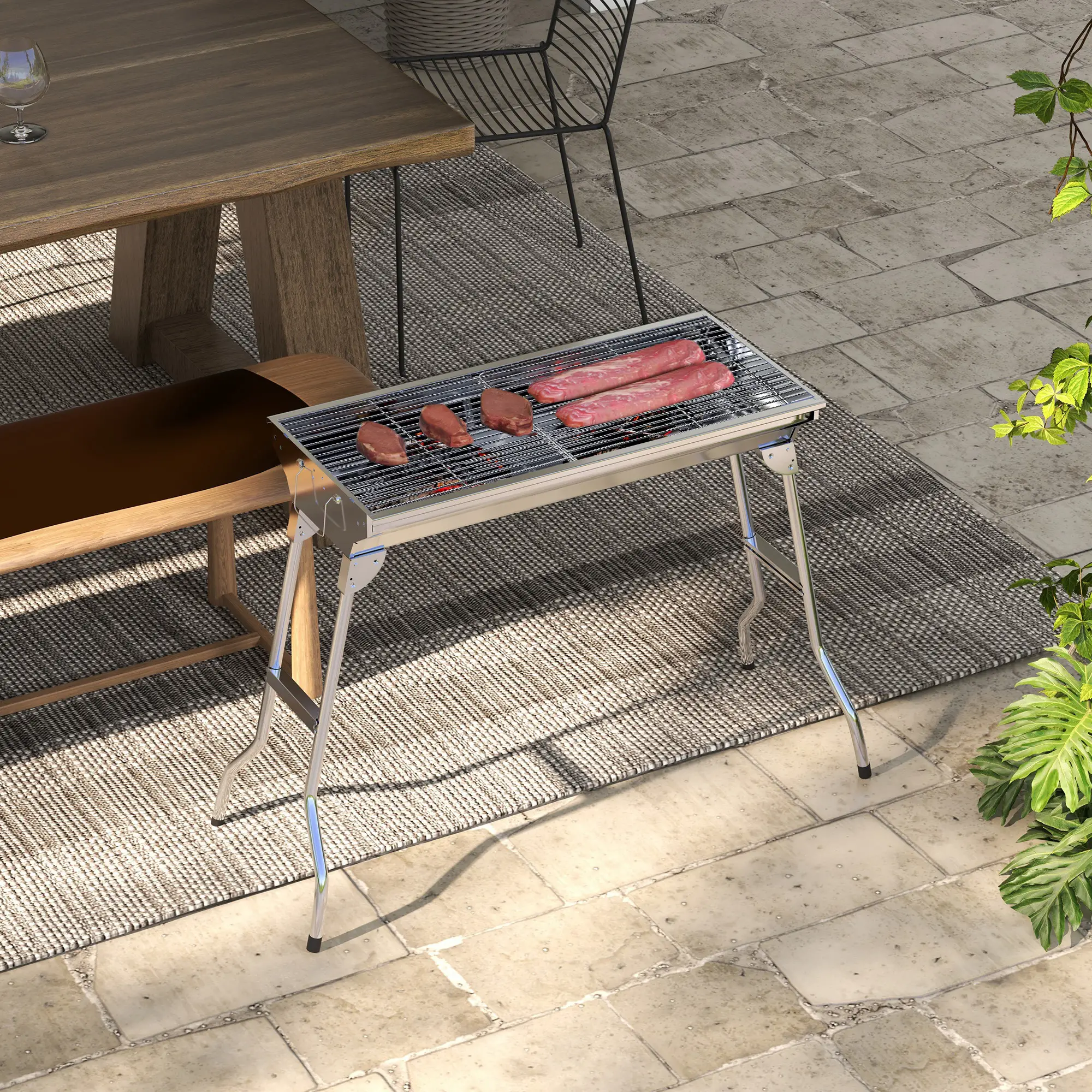 Stainless Steel Charcoal BBQ Grill, Portable With Handles - Image 8