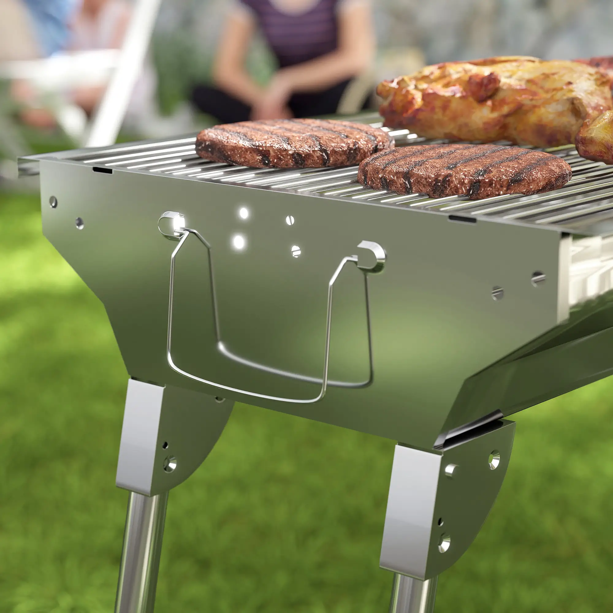 Stainless Steel Charcoal BBQ Grill, Portable With Handles - Image 9