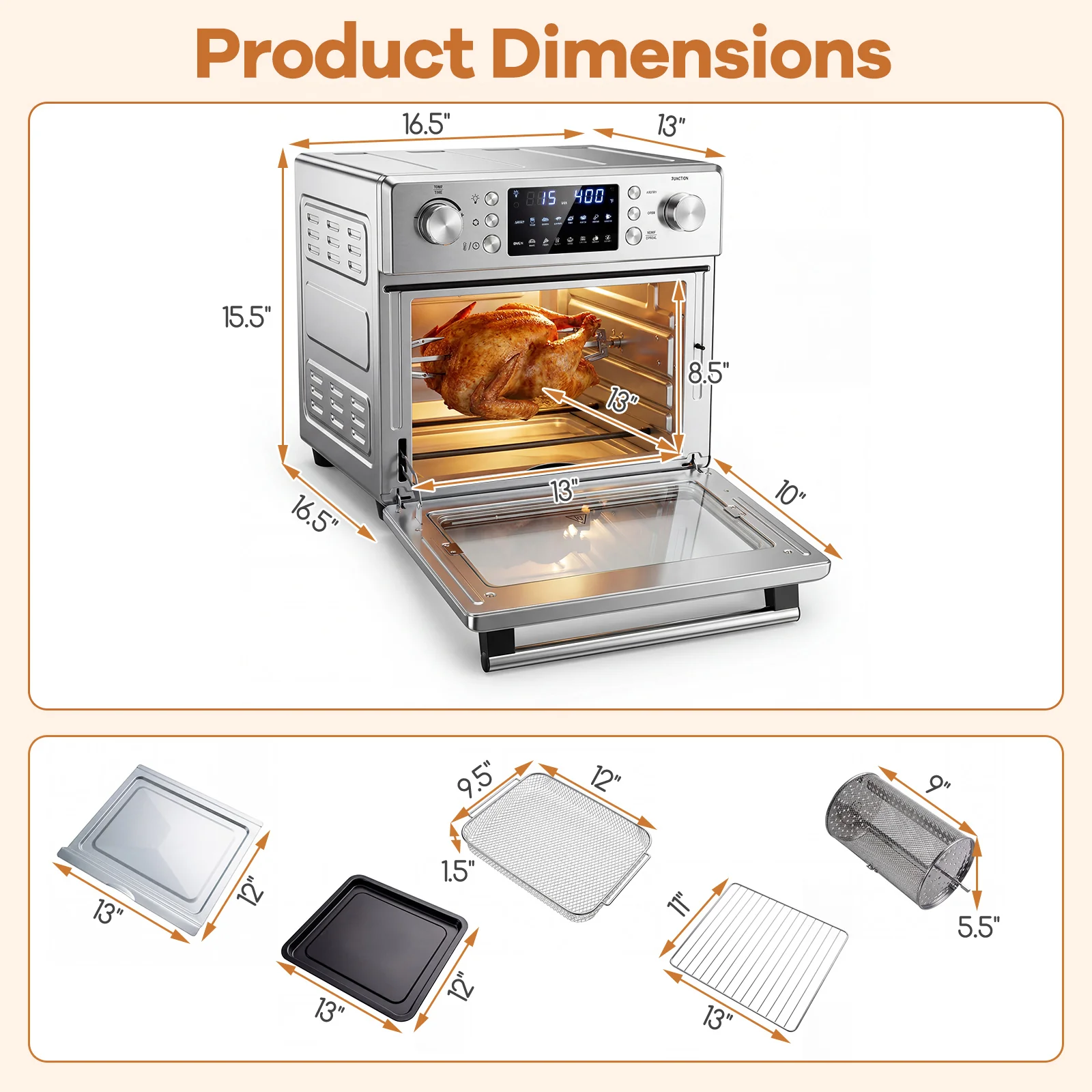 Stainless Steel Countertop Convection Oven with Bake, Silver - Image 5