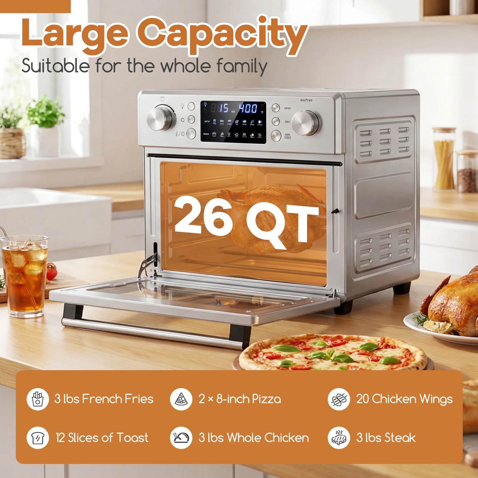 Stainless Steel Countertop Convection Oven with Bake, Silver - Image 8
