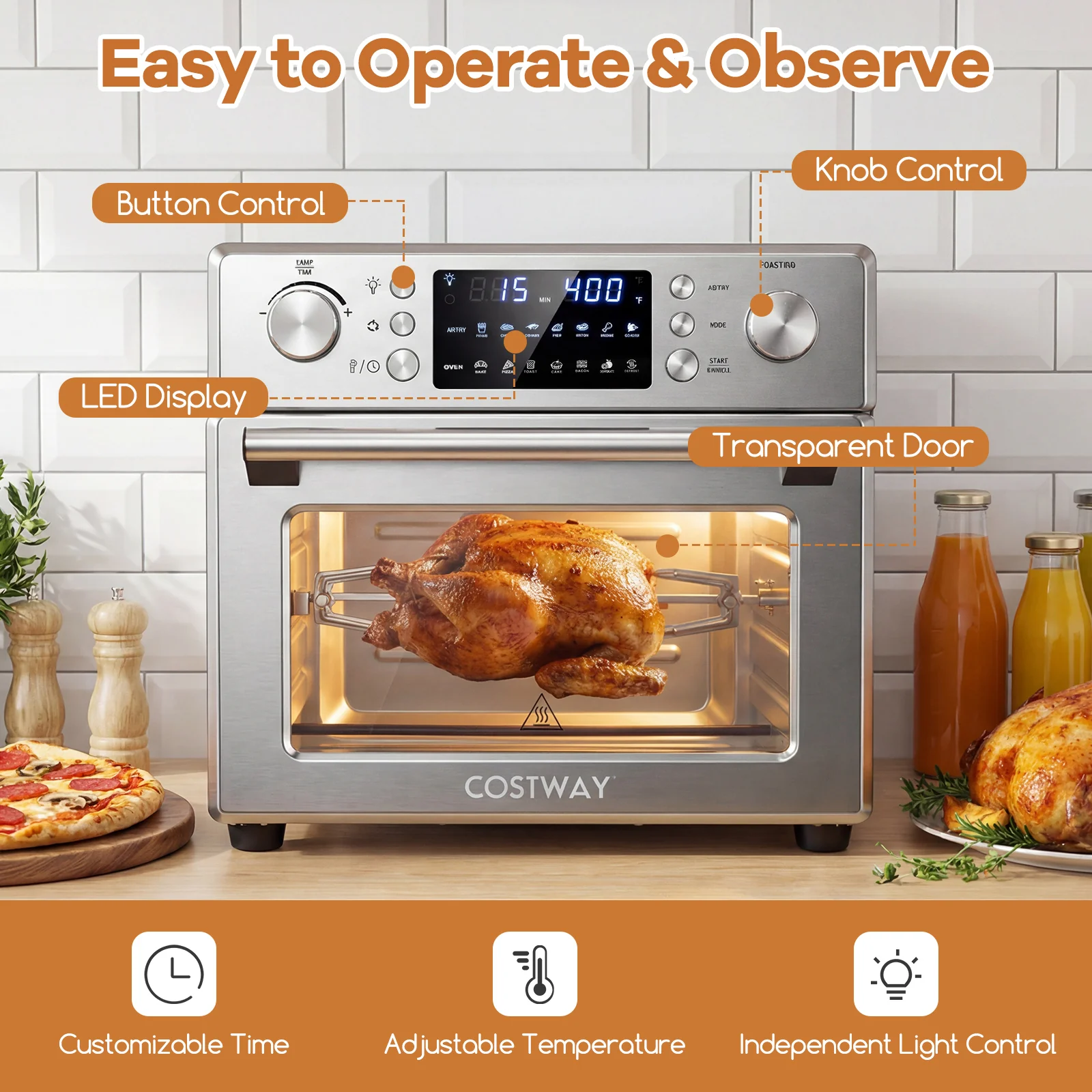 Stainless Steel Countertop Convection Oven with Bake, Silver - Image 9
