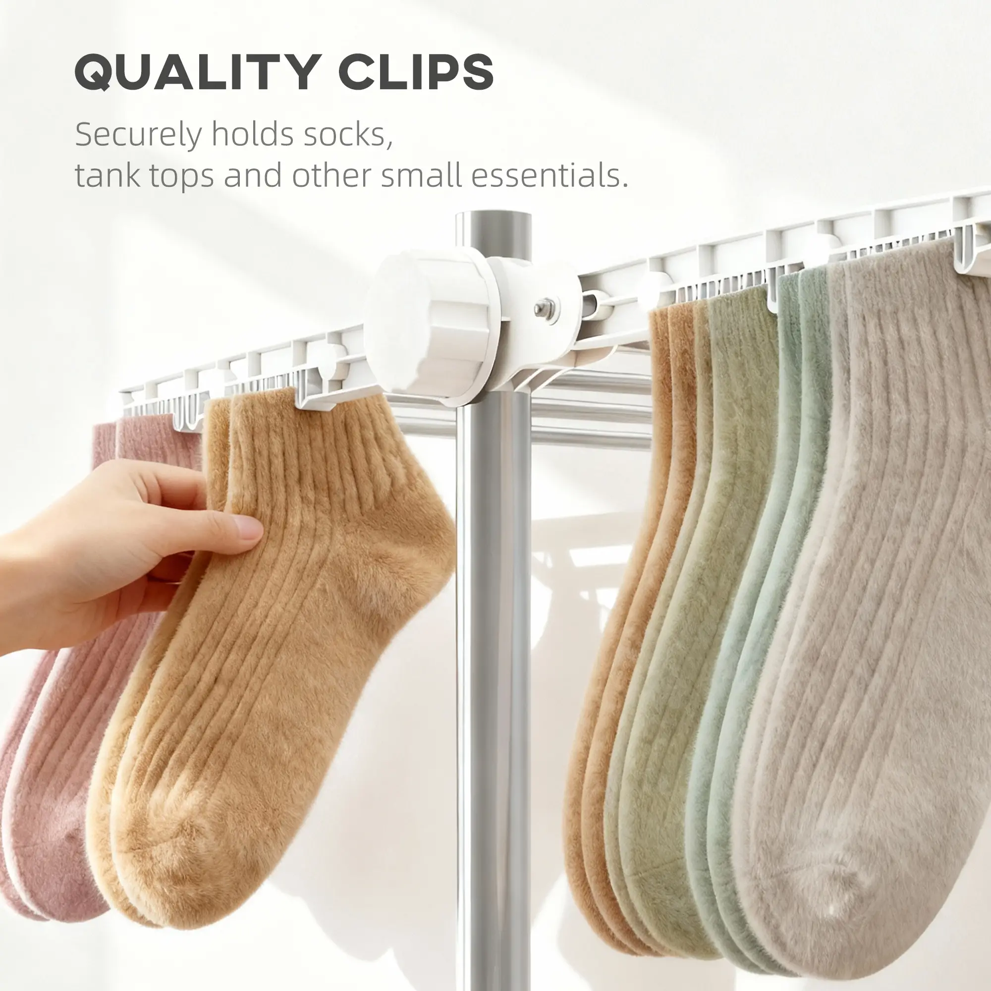 Stainless Steel Folding Clothes Drying Rack, Side Wings, Castors, Indoor Outdoor, White - Image 11