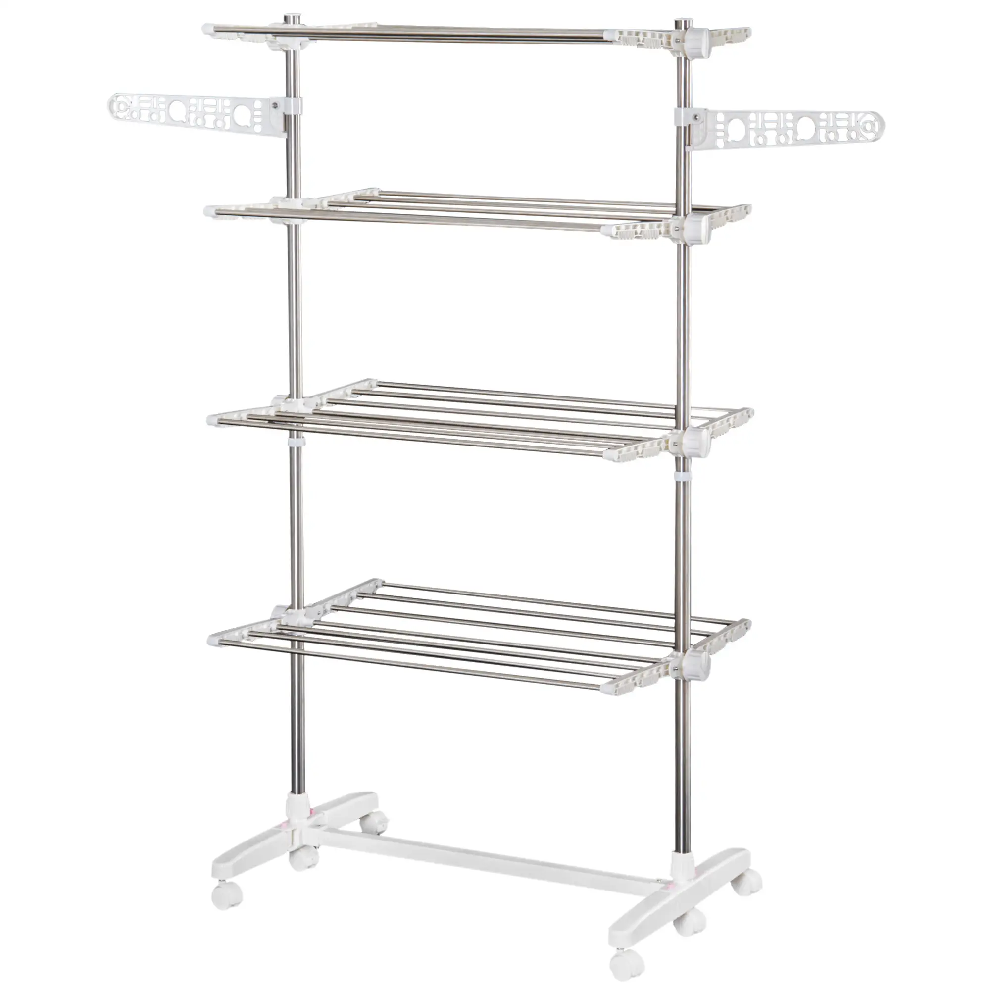Stainless Steel Folding Clothes Drying Rack, Side Wings, Castors, Indoor Outdoor, White - Image 14