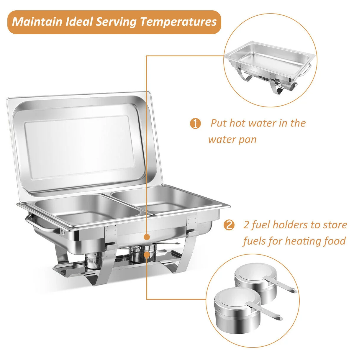 Stainless Steel Full-Size Chafing Dish, 2 Packs, Silver - Image 10