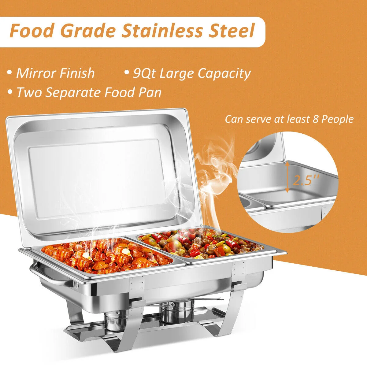Stainless Steel Full-Size Chafing Dish, 2 Packs, Silver - Image 9