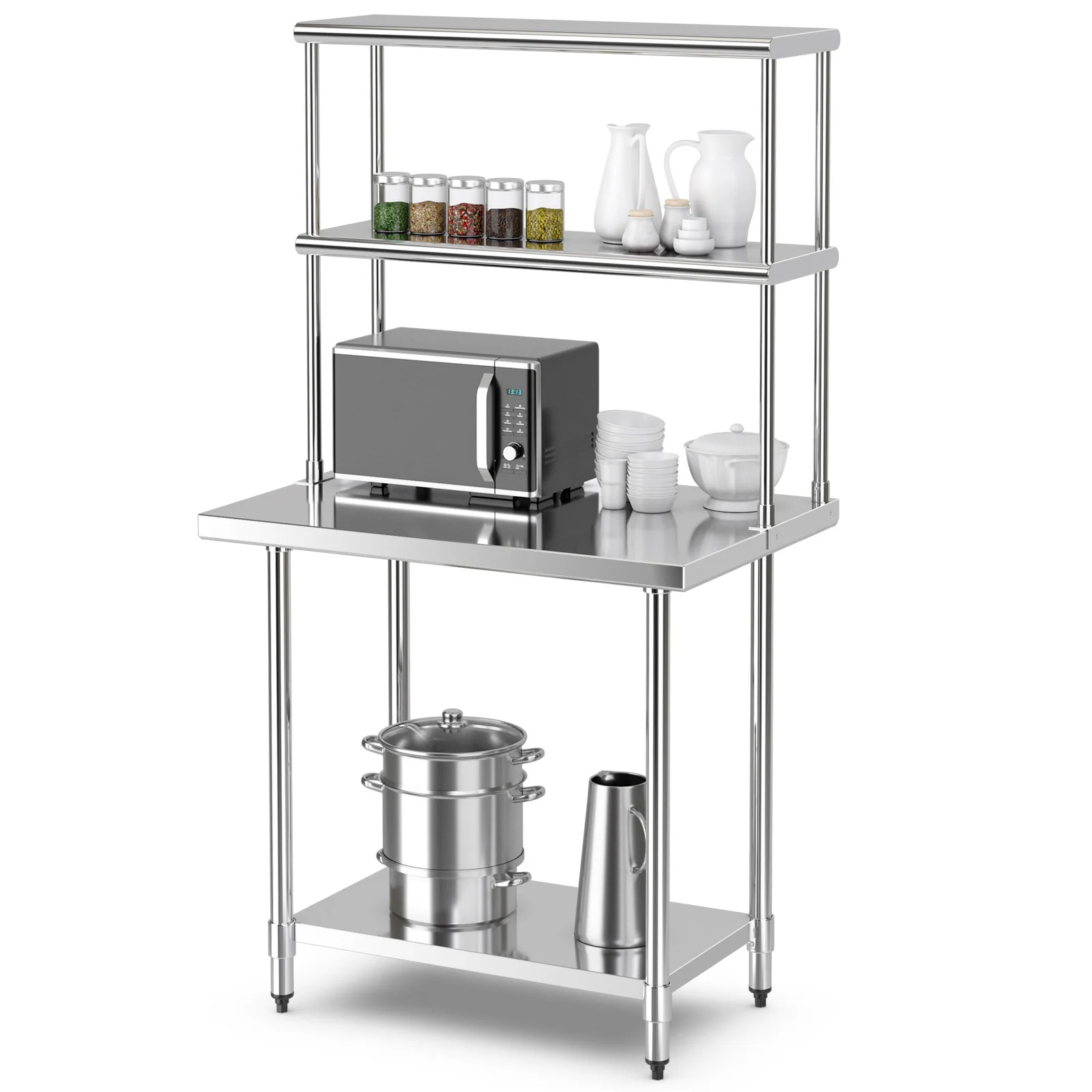 Stainless Steel Overshelf with Adjustable Lower Shelf for Restaurant Kitchen, Silver - Image 8