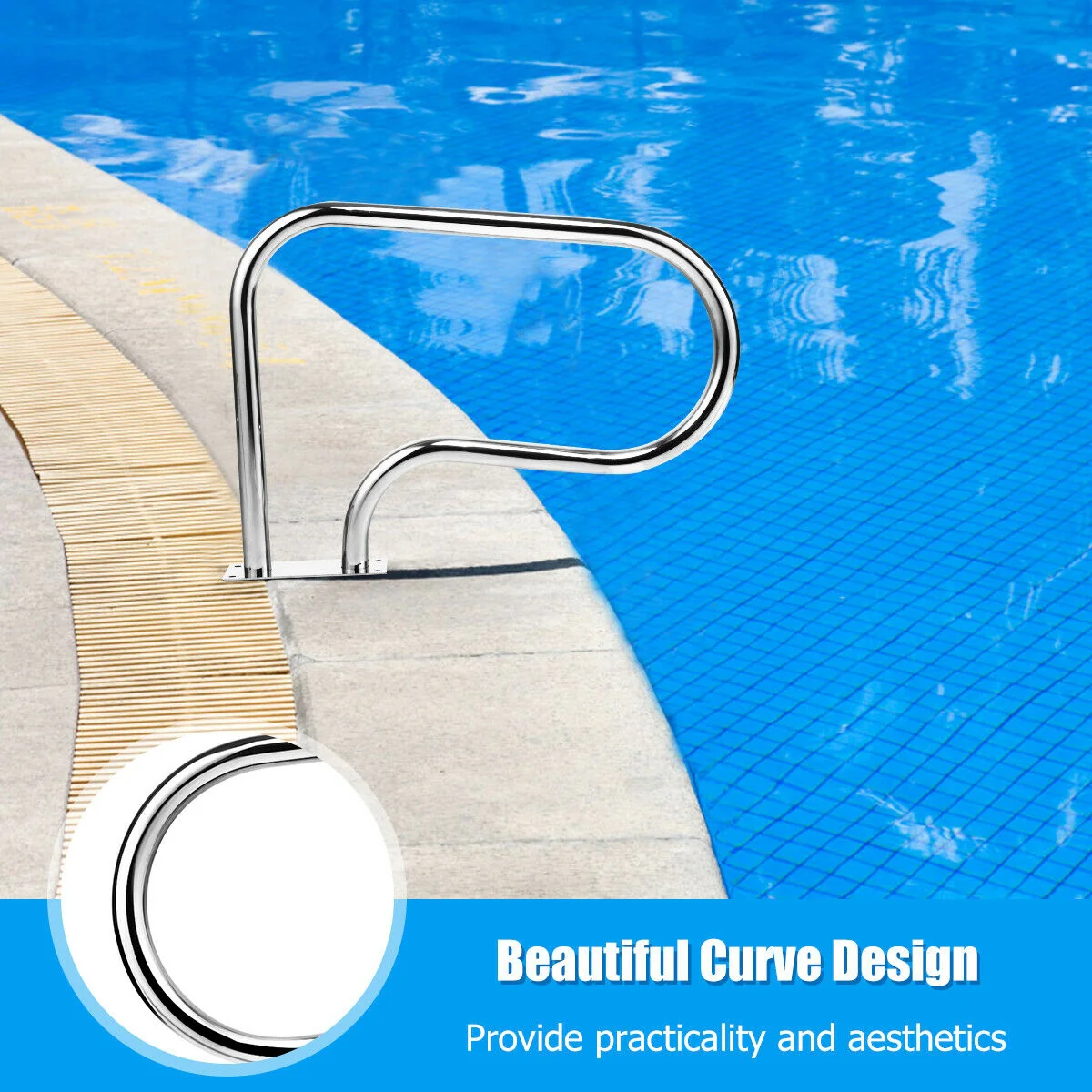 Stainless Steel Swimming Pool Hand Rail, Silver - Image 3