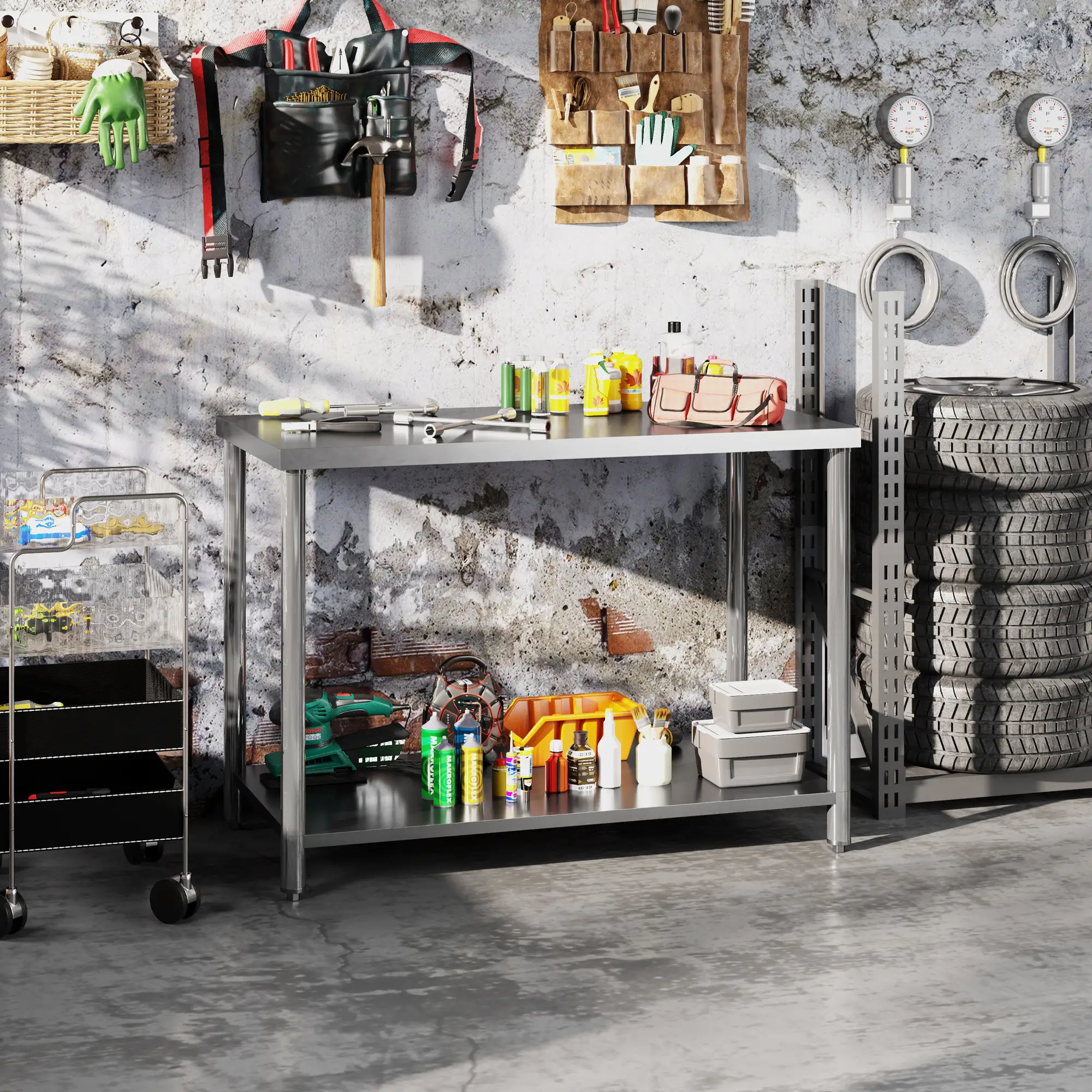 Stainless Steel Workbench, 24"x47"x34", Heavy Duty with Shelf - Image 2
