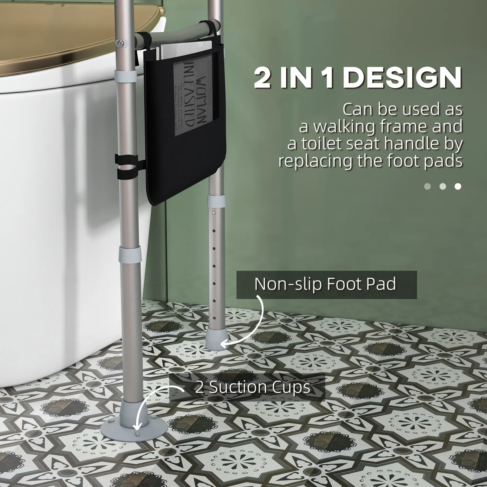Stand Alone Toilet Safety Frame, Adjustable Height Width, 300lb Grab Bar, Padded Handles - Image 5