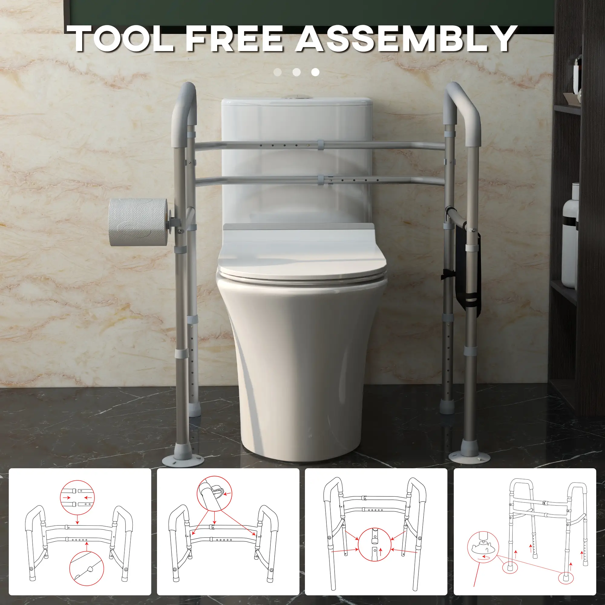 Stand Alone Toilet Safety Frame, Adjustable Height Width, 300lb Grab Bar, Padded Handles - Image 7