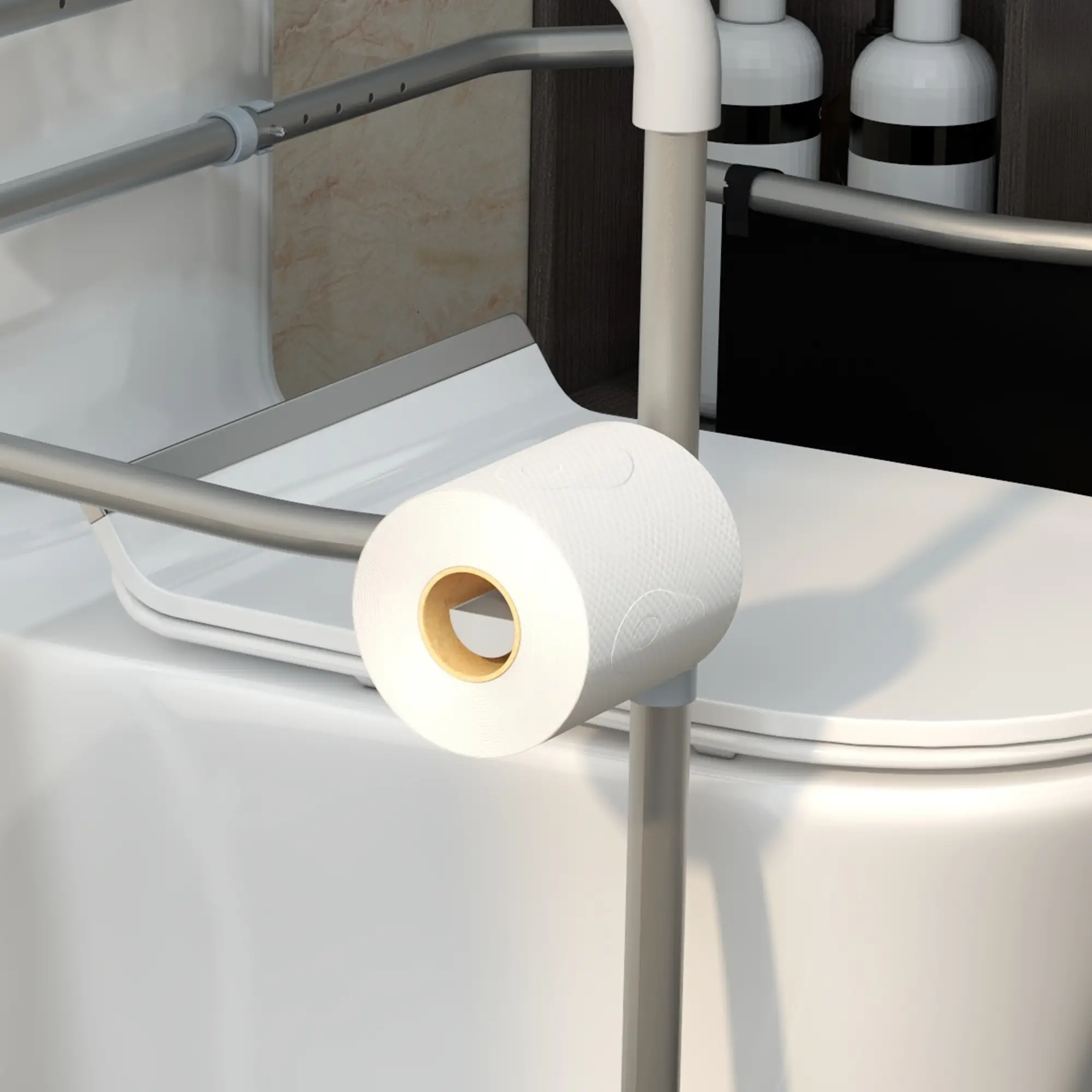 Stand Alone Toilet Safety Frame, Adjustable Height Width, 300lb Grab Bar, Padded Handles - Image 9