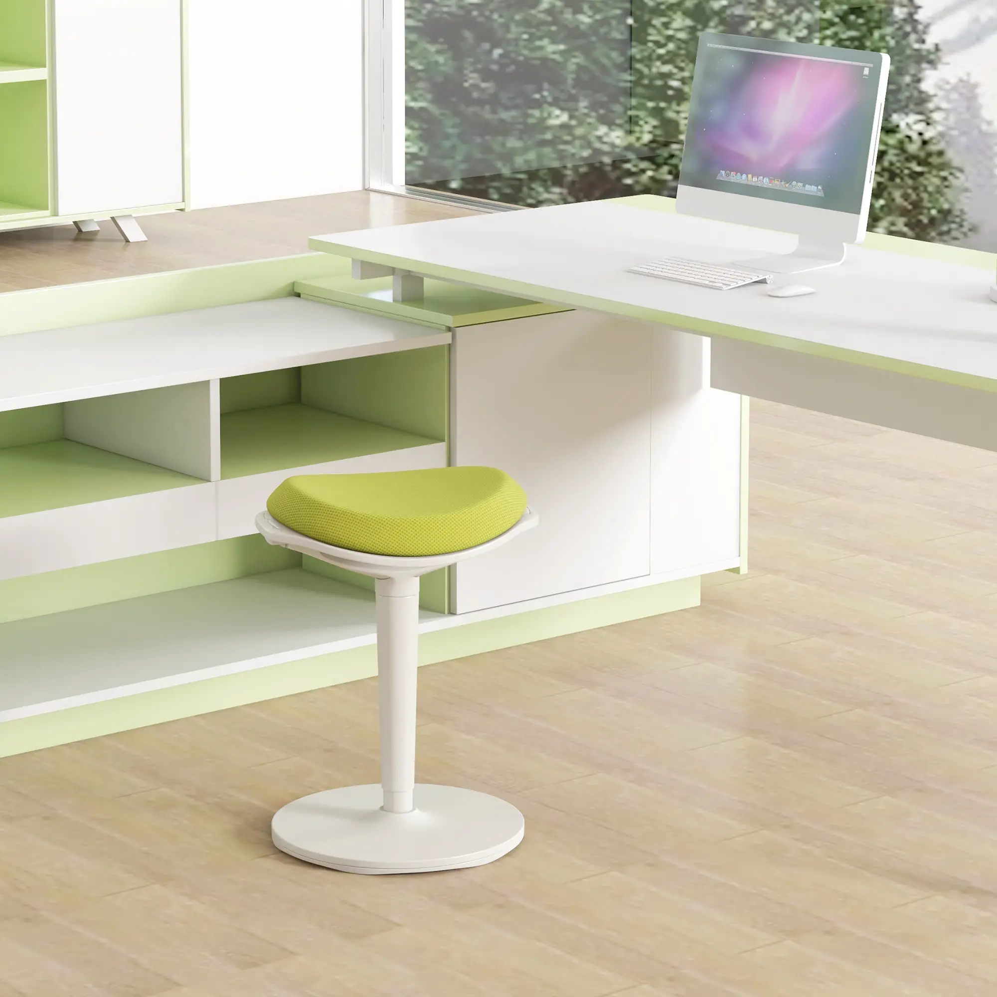 Standing Desk Stool, Ergonomic Wobble Chair, Adjustable Leaning Stool for Office Desks, with Rocking Motion, Green - Image 2