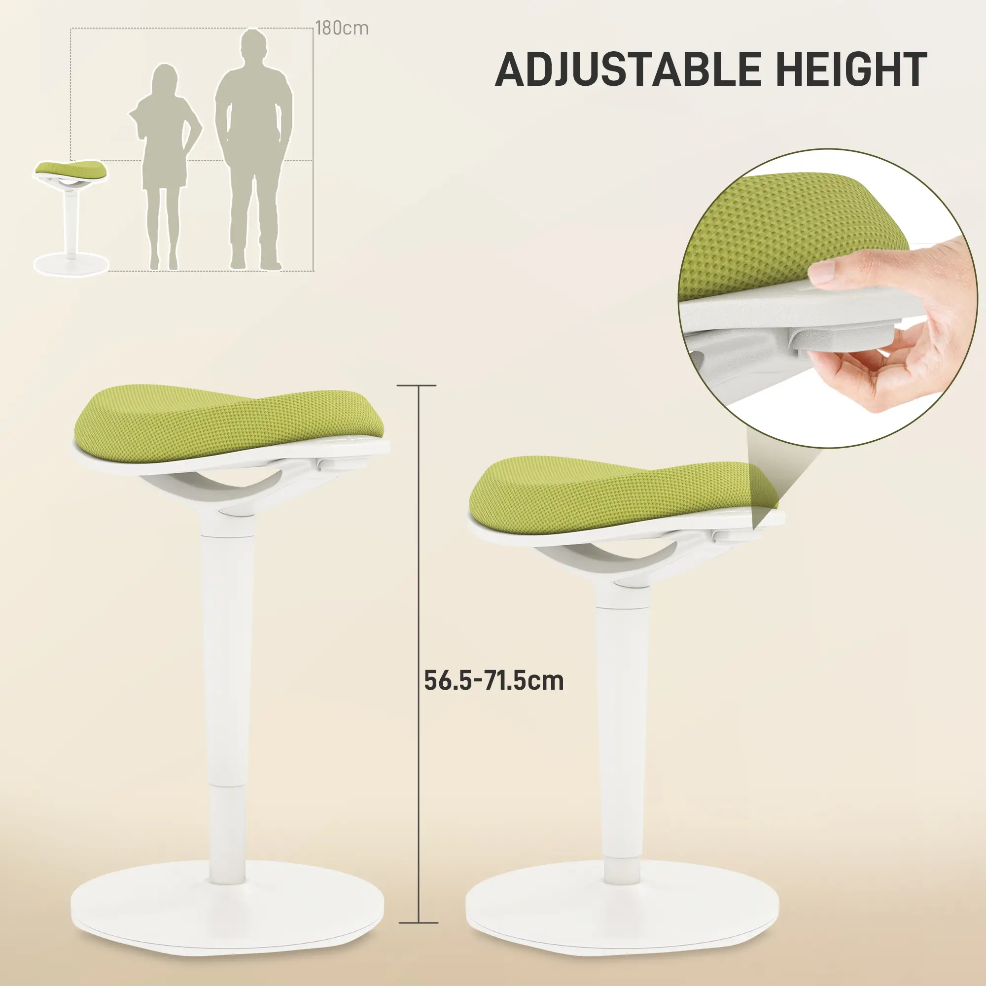 Standing Desk Stool, Ergonomic Wobble Chair, Adjustable Leaning Stool for Office Desks, with Rocking Motion, Green - Image 5