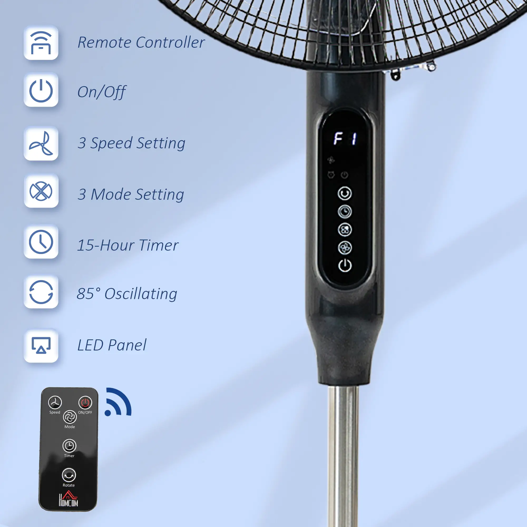 Standing Floor Fan with Remote, Tall Pedestal Electric Fan, Black - Image 4