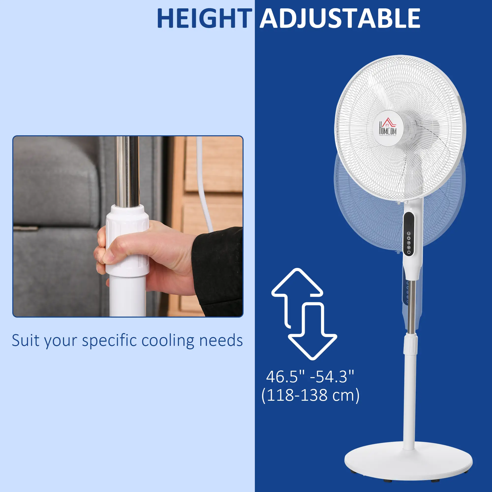 Standing Floor Fan with Remote, Tall Pedestal Fan, White - Image 9