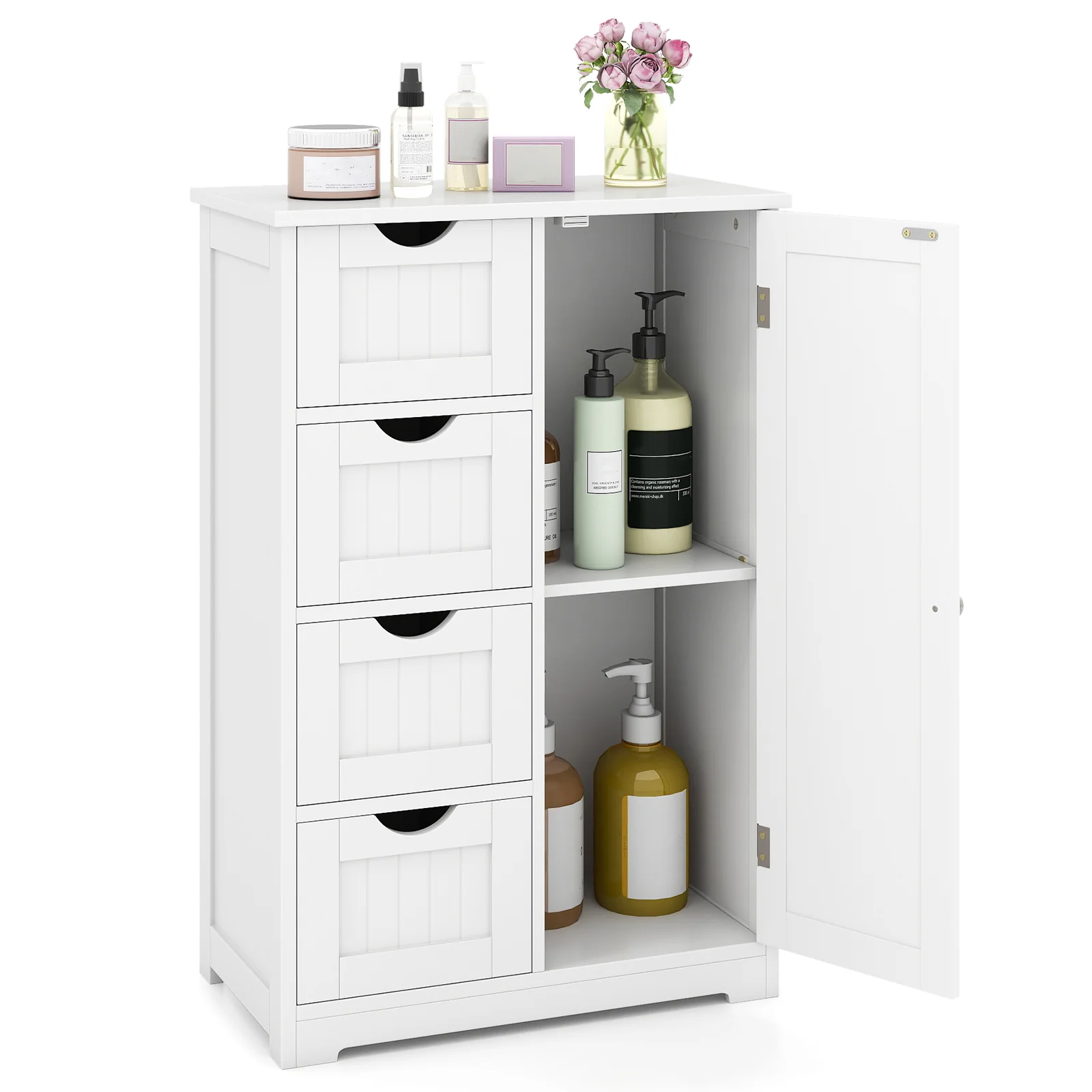 Standing Indoor Wooden Cabinet with 4 Drawers, White