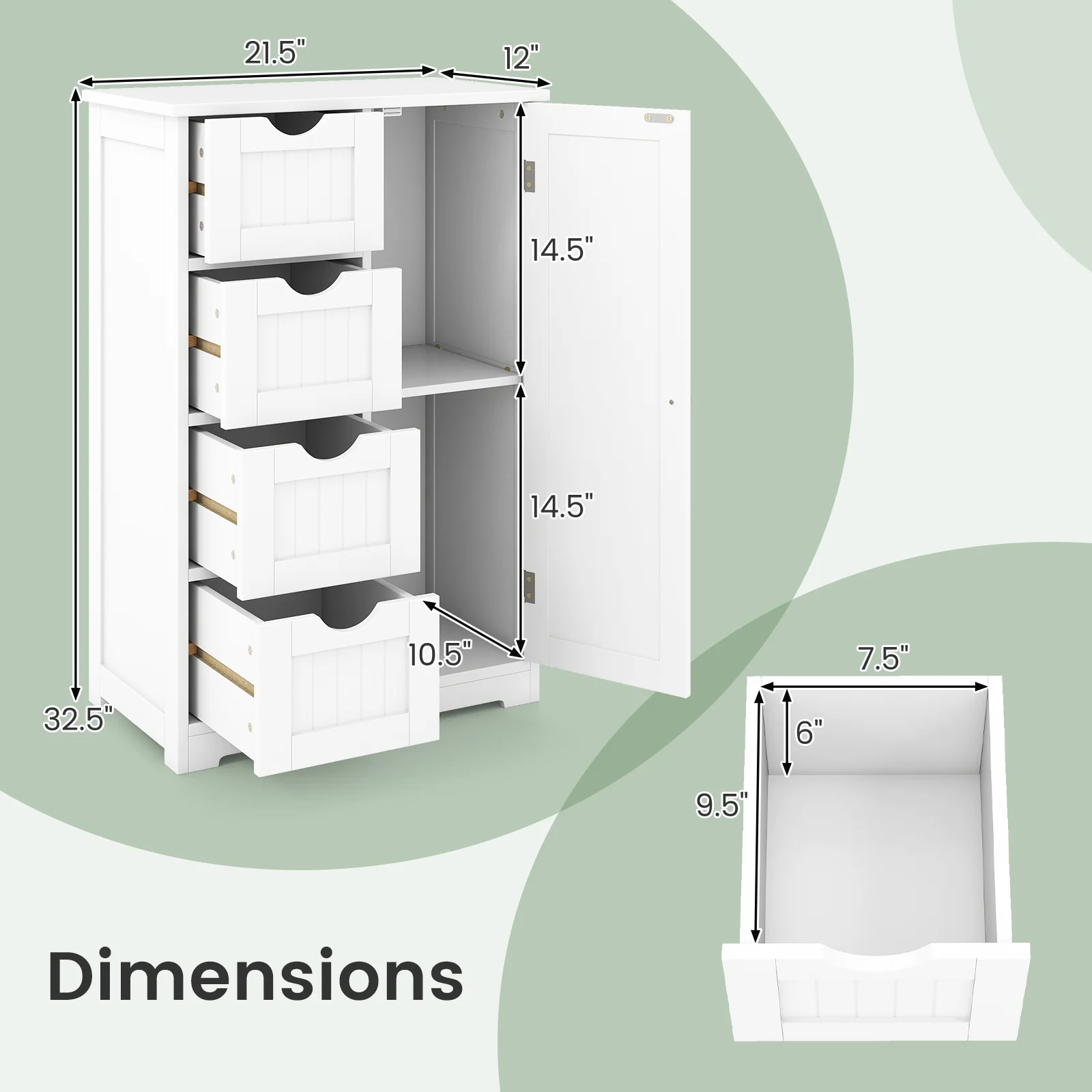 Standing Indoor Wooden Cabinet with 4 Drawers, White - Image 6