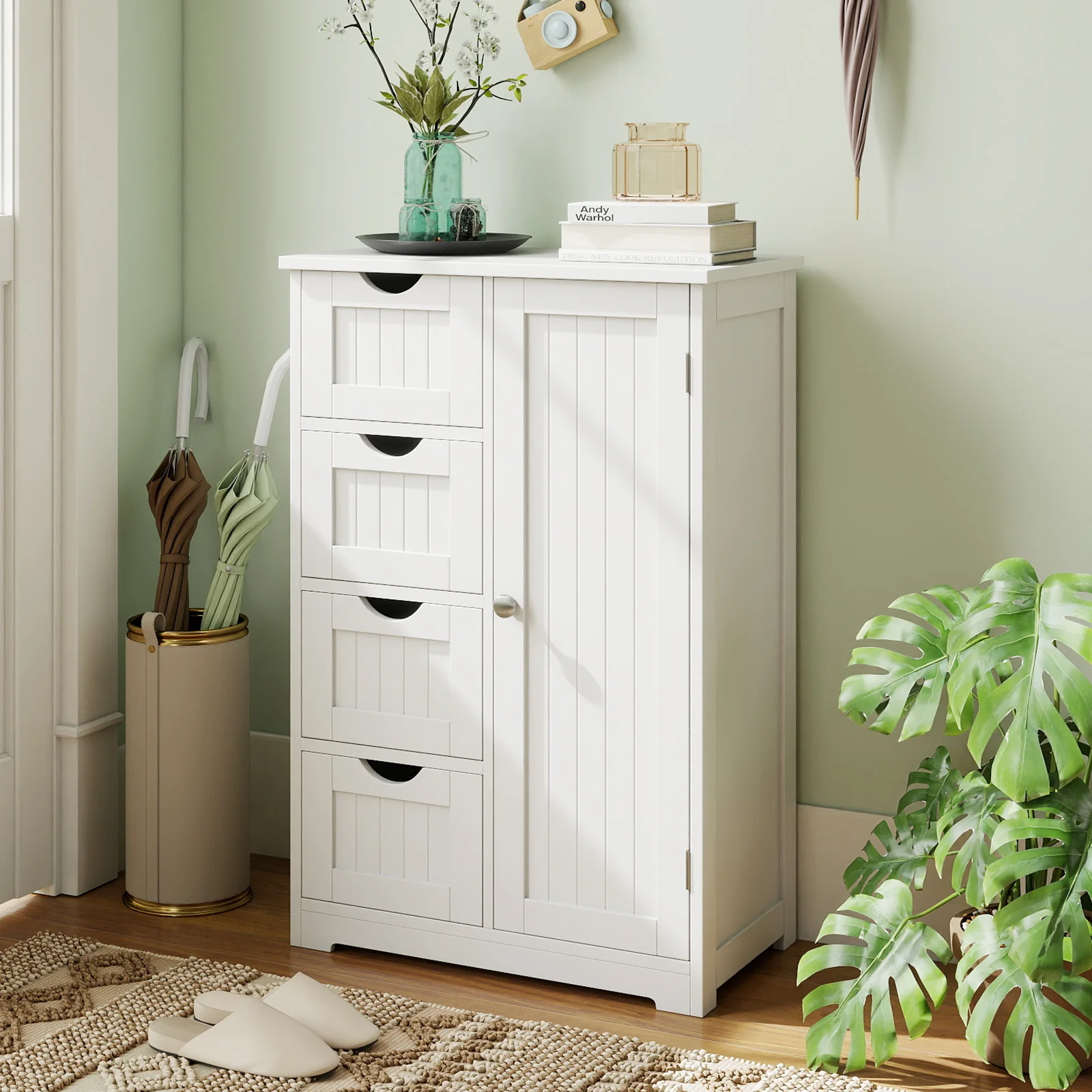 Standing Indoor Wooden Cabinet with 4 Drawers, White - Image 7