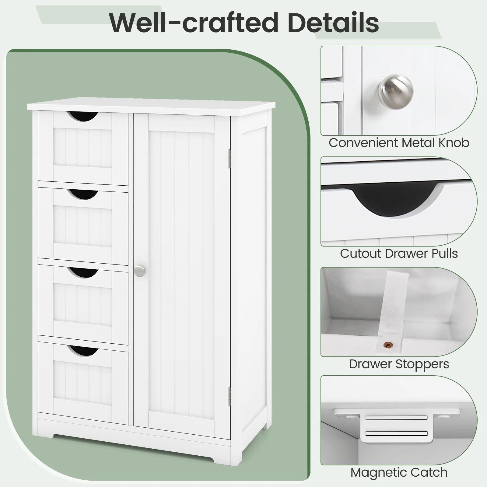 Standing Indoor Wooden Cabinet with 4 Drawers, White - Image 8