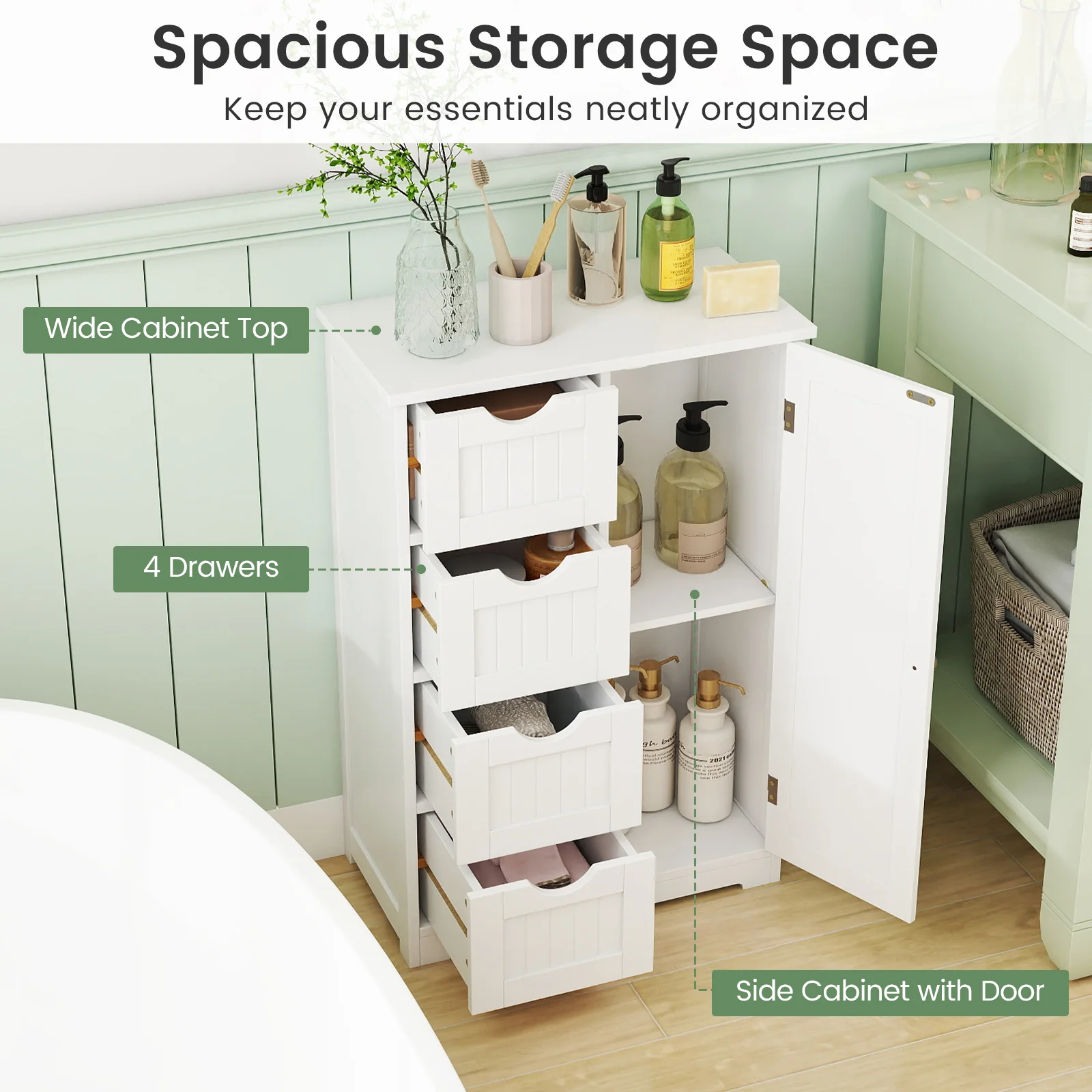Standing Indoor Wooden Cabinet with 4 Drawers, White - Image 9