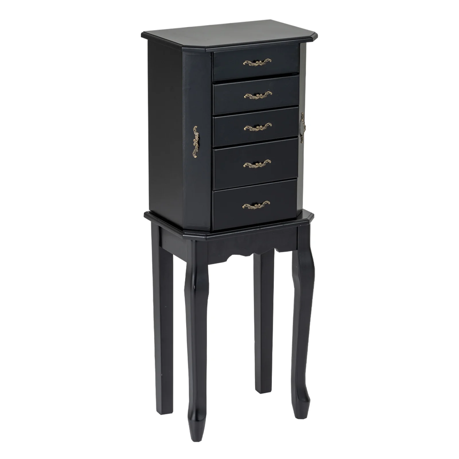 Standing Jewelry Box with 4 Drawers and 2 Side Doors, Black - Image 3