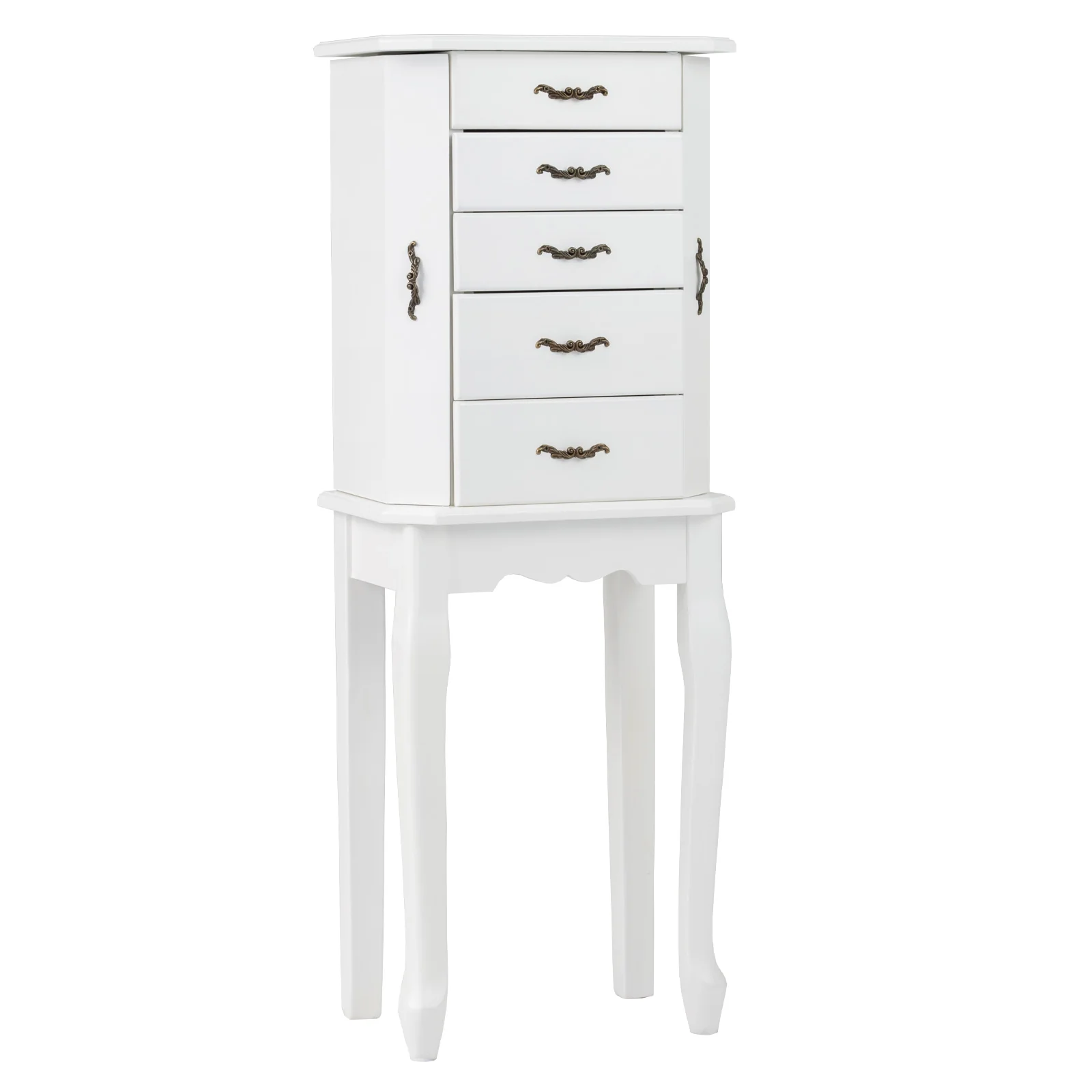 Standing Jewelry Box with 4 Drawers and 2 Side Doors, White