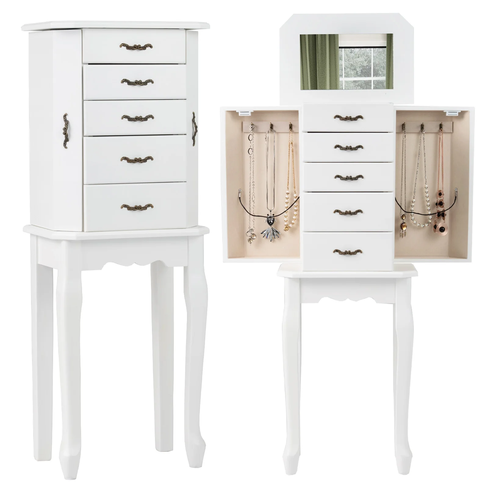 Standing Jewelry Box with 4 Drawers and 2 Side Doors, White - Image 5