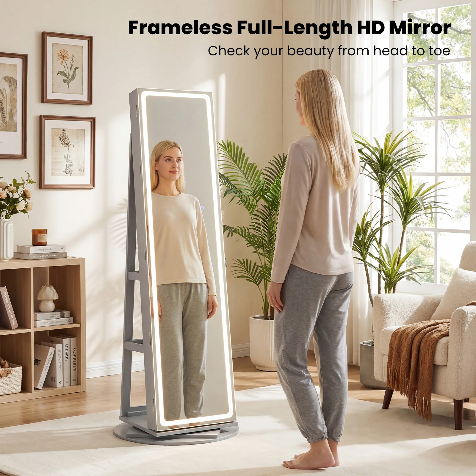 Standing Jewelry Cabinet, Adjustable LED Lights, Gray - Image 5