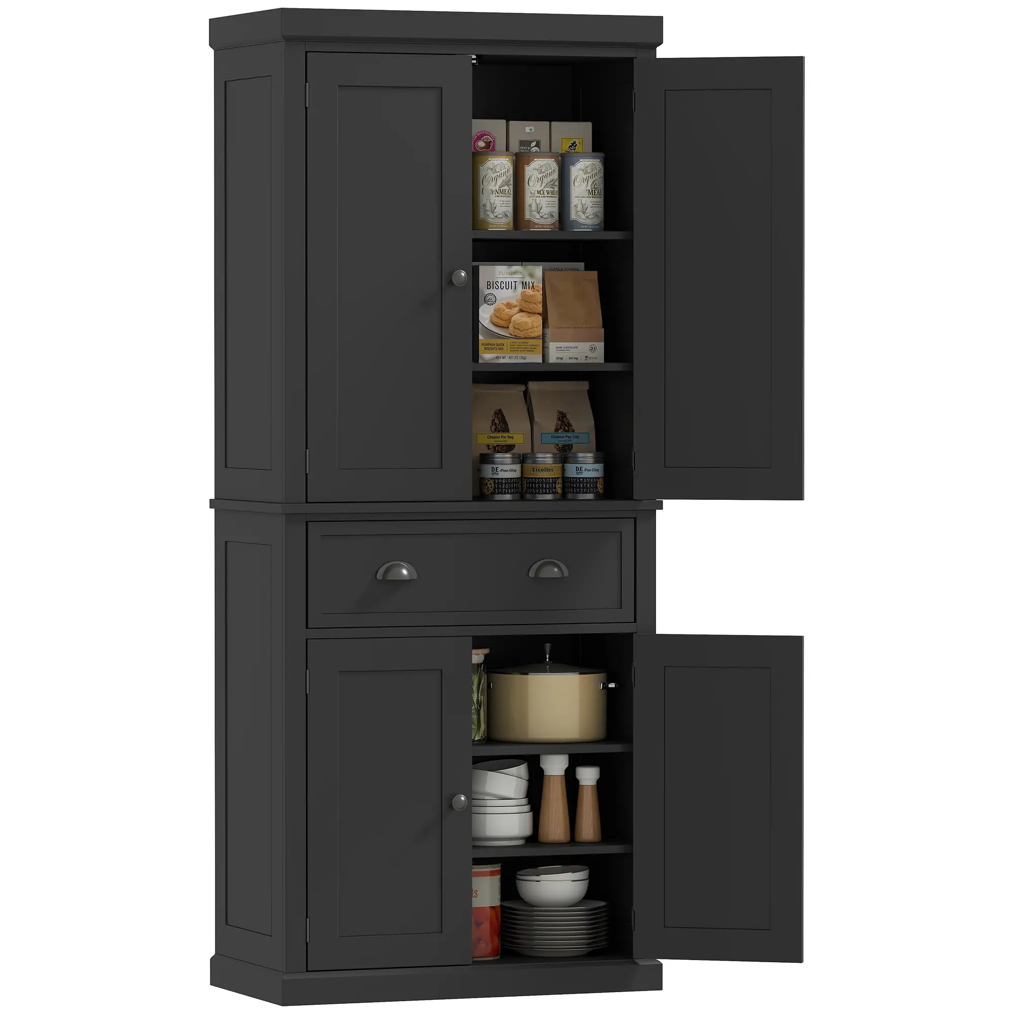 Standing Kitchen Cabinet, 2 Drawers, MDF Board, Black