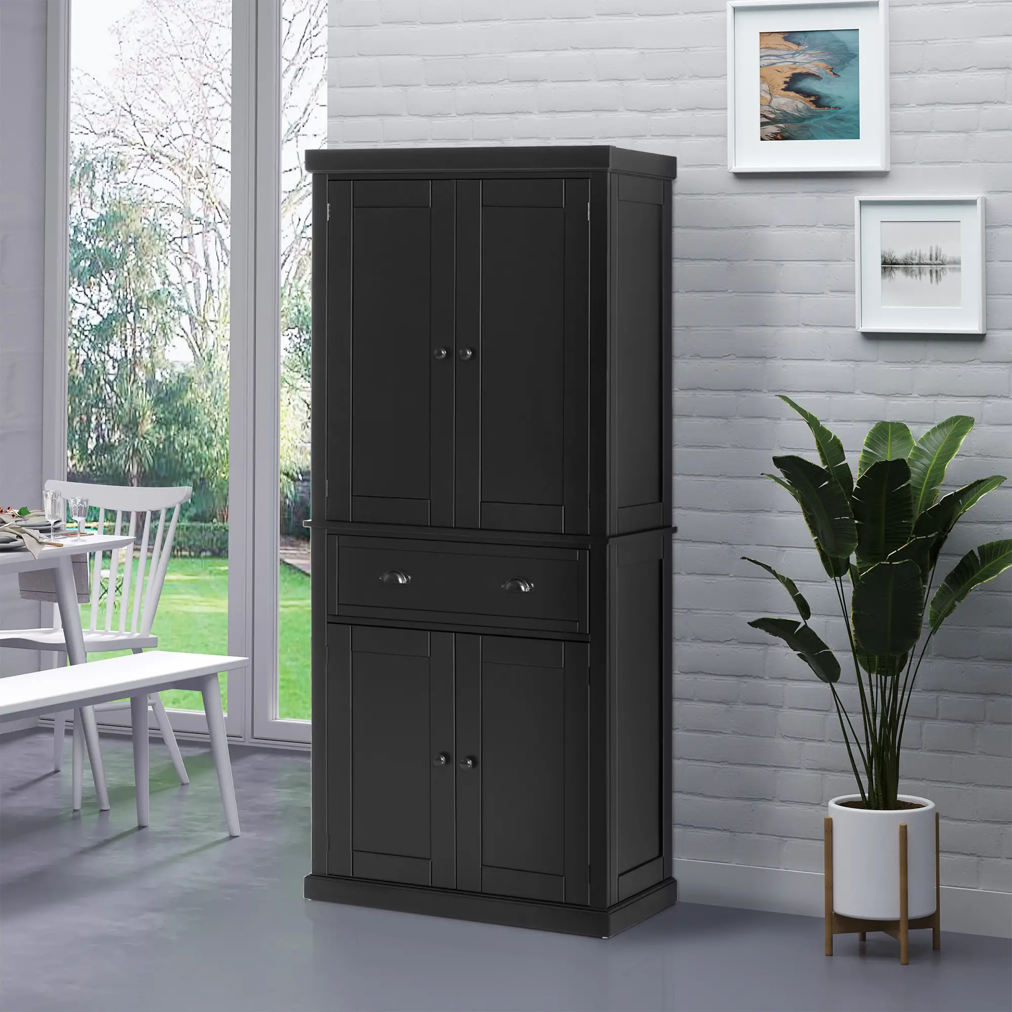 Standing Kitchen Cabinet, 2 Drawers, MDF Board, Black - Image 2