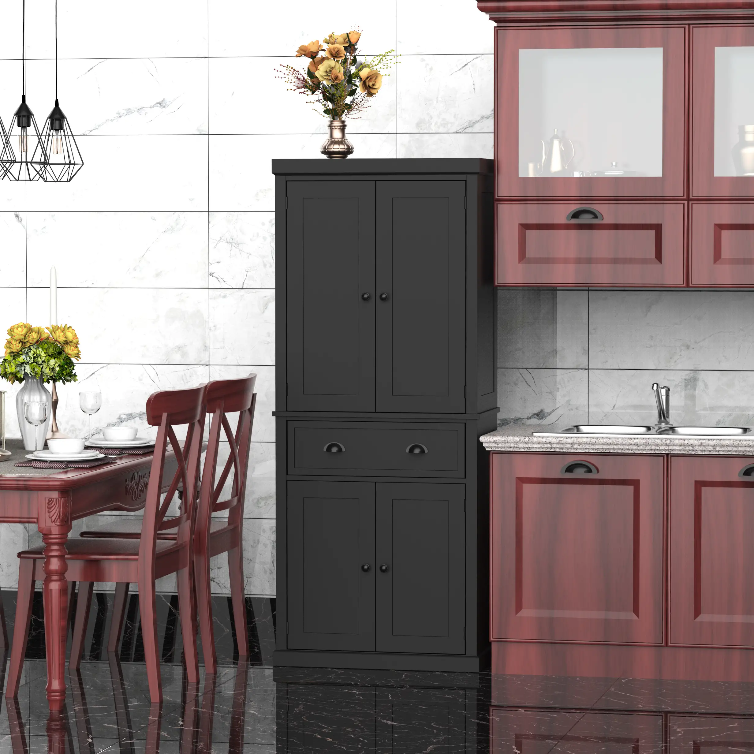 Standing Kitchen Cabinet, 2 Drawers, MDF Board, Black - Image 4
